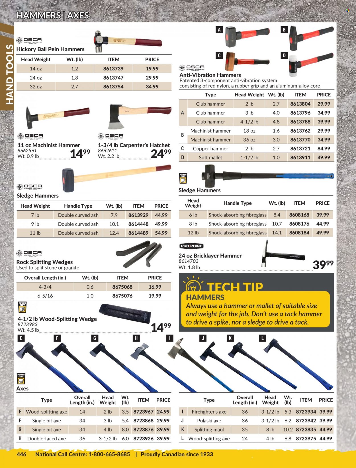 thumbnail - Princess Auto Flyer - Sales products - hammer, club hammer, hand tools, Axe. Page 450.