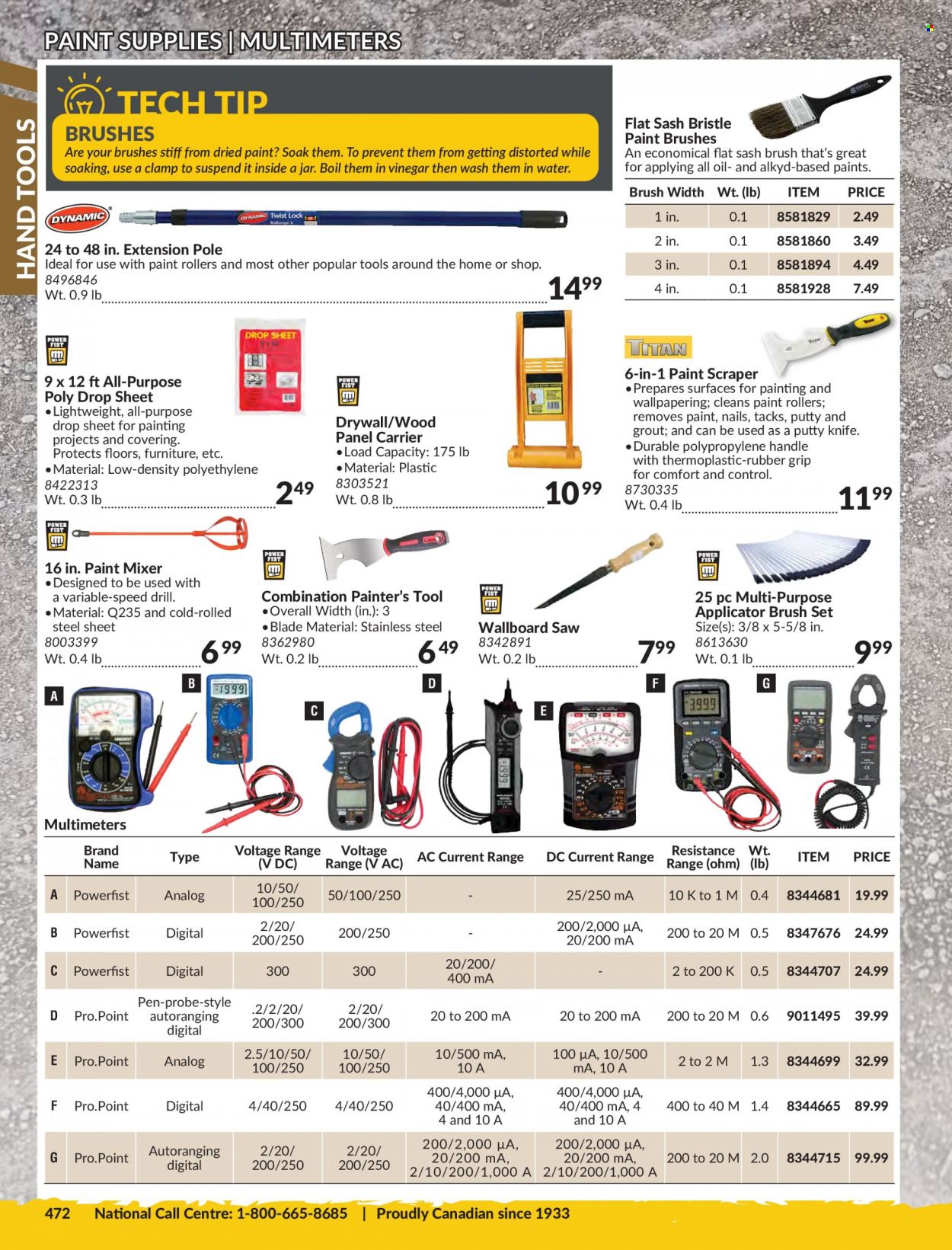 thumbnail - Princess Auto Flyer - Sales products - paint brush, brush set, plastic drop sheet, paint mixer, saw, hand tools, knife, brush. Page 476.