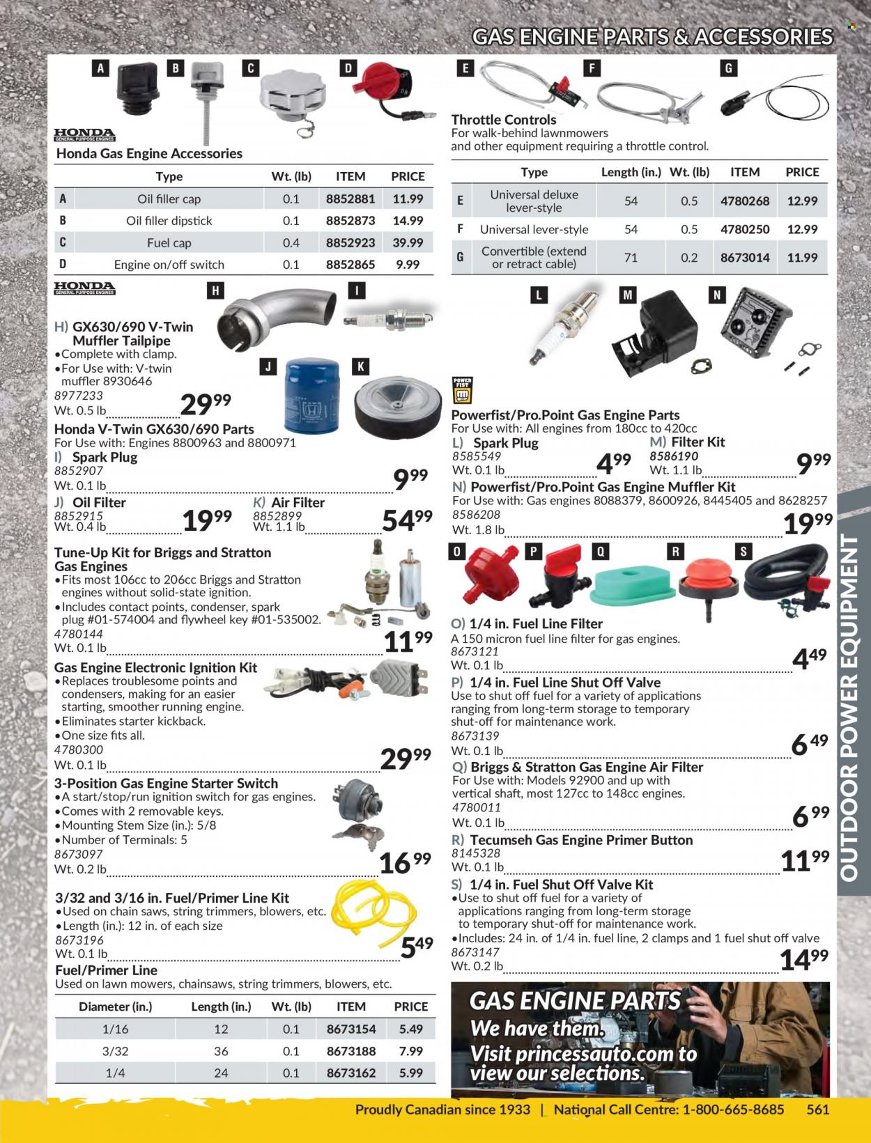 thumbnail - Princess Auto Flyer - Sales products - switch, lawn mower, air filter, oil filter, starter. Page 565.