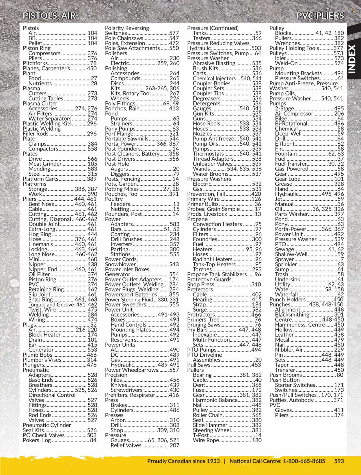 thumbnail - Princess Auto Flyer - Sales products - roller, surge, tank, drill, hammer, wrench, grinder, saw, plasma cutter, snow blower, pliers, air compressor, knife, respirator, table, propane tank, pressure washer, generator, pot, sprayer, strap, oil filter, battery, starter, antifreeze, steering fluid. Page 597.