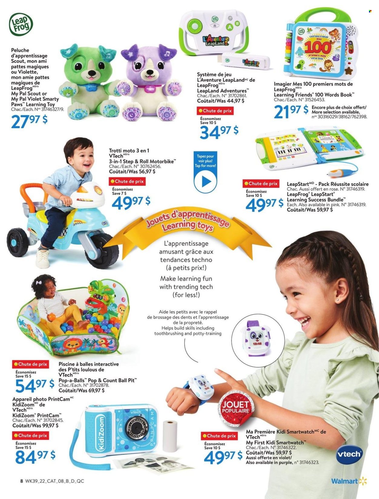 thumbnail - Walmart Flyer - October 20, 2022 - December 24, 2022 - Sales products - wine, rosé wine, book, PREMIERE, Paws, smart watch, LeapFrog, Vtech, toys, rose. Page 8.