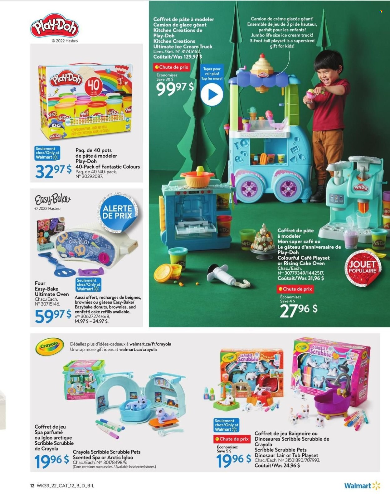 thumbnail - Walmart Flyer - October 20, 2022 - December 24, 2022 - Sales products - cake, donut, ice cream, pot, crayons, oven, play set, Hasbro, dinosaur, Play-doh. Page 12.