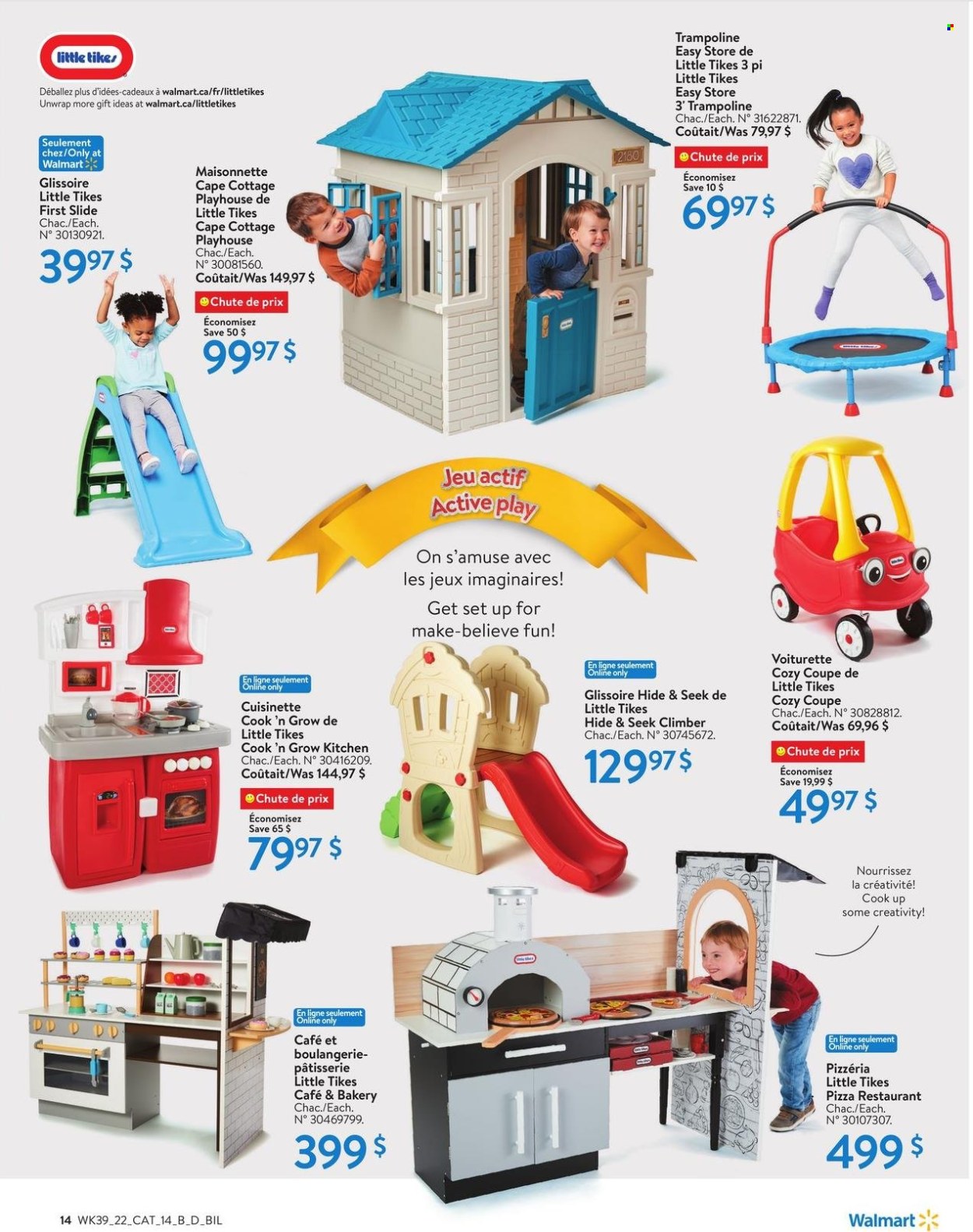 thumbnail - Walmart Flyer - October 20, 2022 - December 24, 2022 - Sales products - pizza, Play On, trampoline, Little Tikes. Page 14.