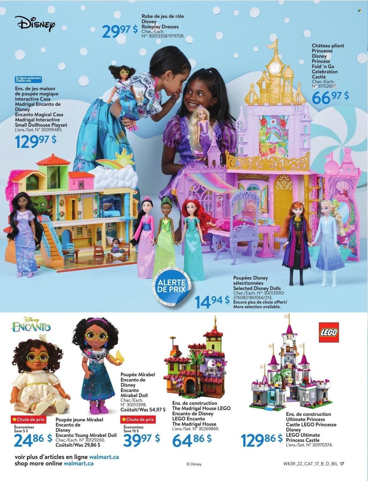 thumbnail - Walmart Flyer - October 20, 2022 - December 24, 2022 - Sales products - Disney, Celebration, dress, costume, robe, doll, LEGO, play set, princess. Page 18.