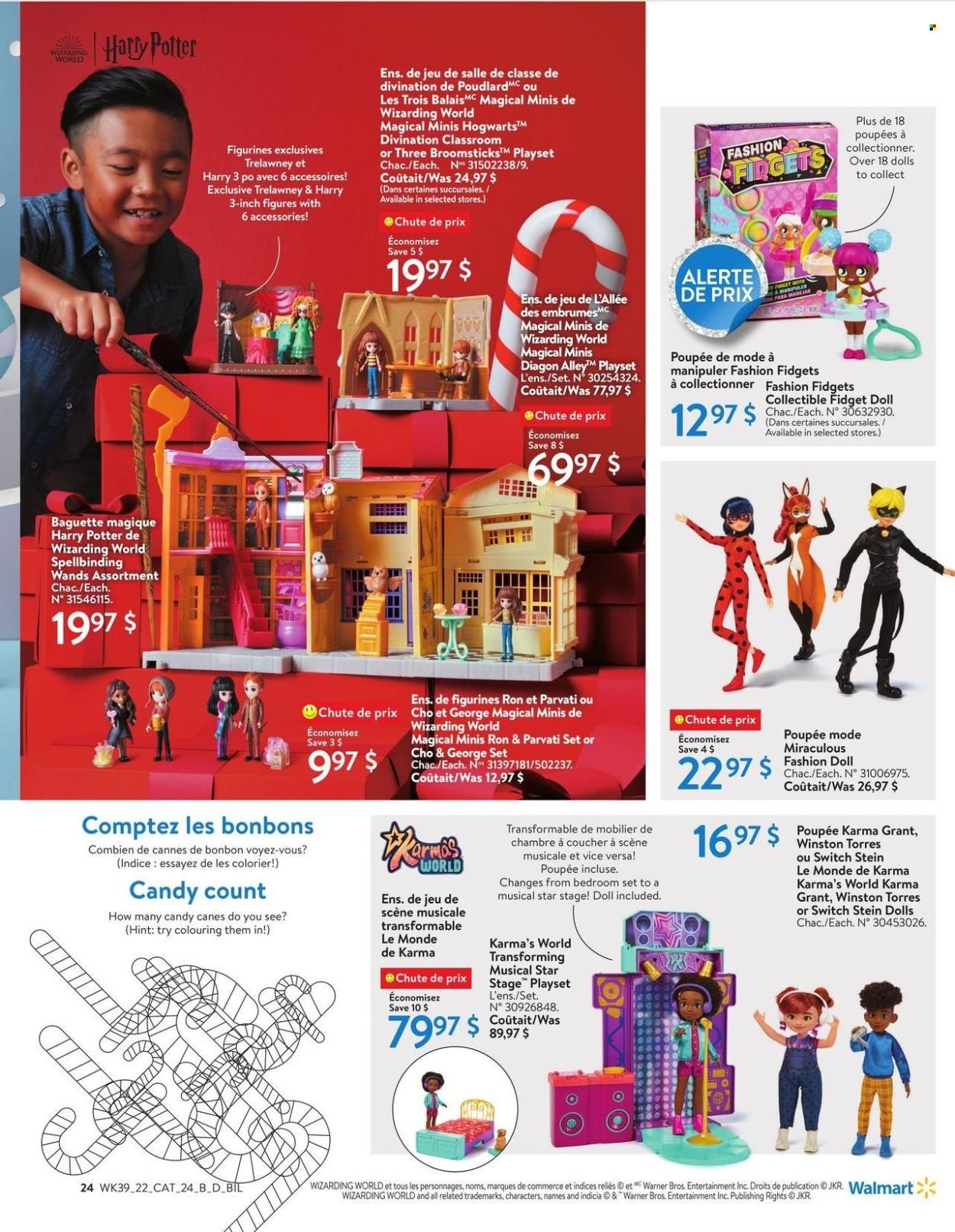 thumbnail - Walmart Flyer - October 20, 2022 - December 24, 2022 - Sales products - switch, Ron Pelicano, Harry Potter, Miraculous, Hogwarts, doll, play set, baguette. Page 25.