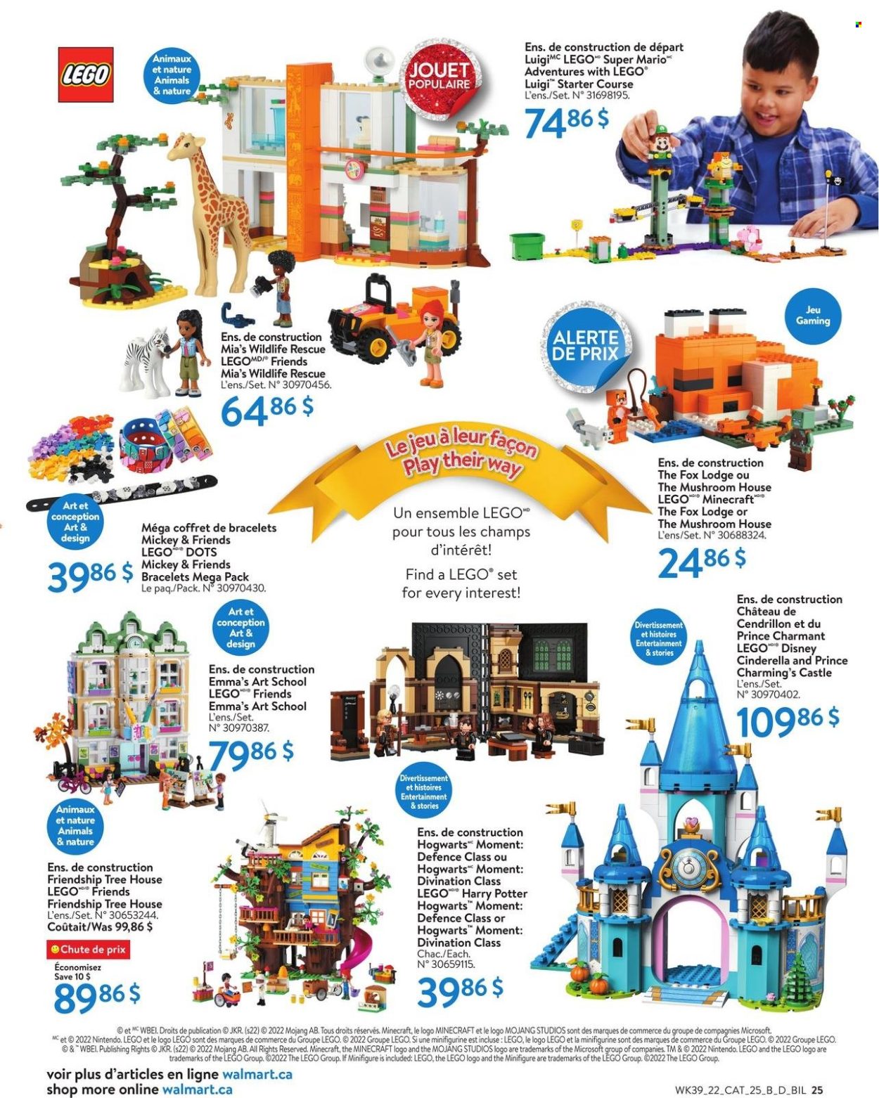 thumbnail - Walmart Flyer - October 20, 2022 - December 24, 2022 - Sales products - Disney, Mickey Mouse, Harry Potter, Hogwarts, Minecraft, bracelet, LEGO, minifigure, LEGO Super Mario, LEGO Art, LEGO Friends, LEGO Harry Potter, LEGO Minecraft. Page 26.