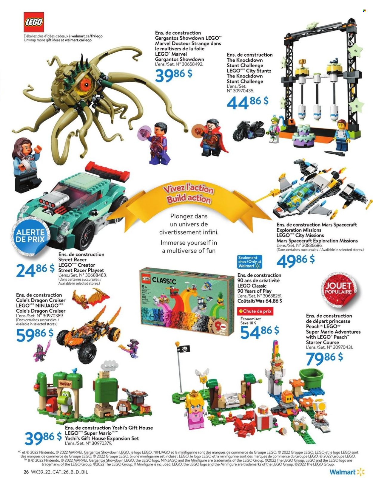 thumbnail - Walmart Flyer - October 20, 2022 - December 24, 2022 - Sales products - Mars, LEGO, play set, minifigure, LEGO Classic, LEGO Super Mario, cruiser, LEGO City, LEGO Creator, LEGO Ninjago, Ninjago. Page 27.