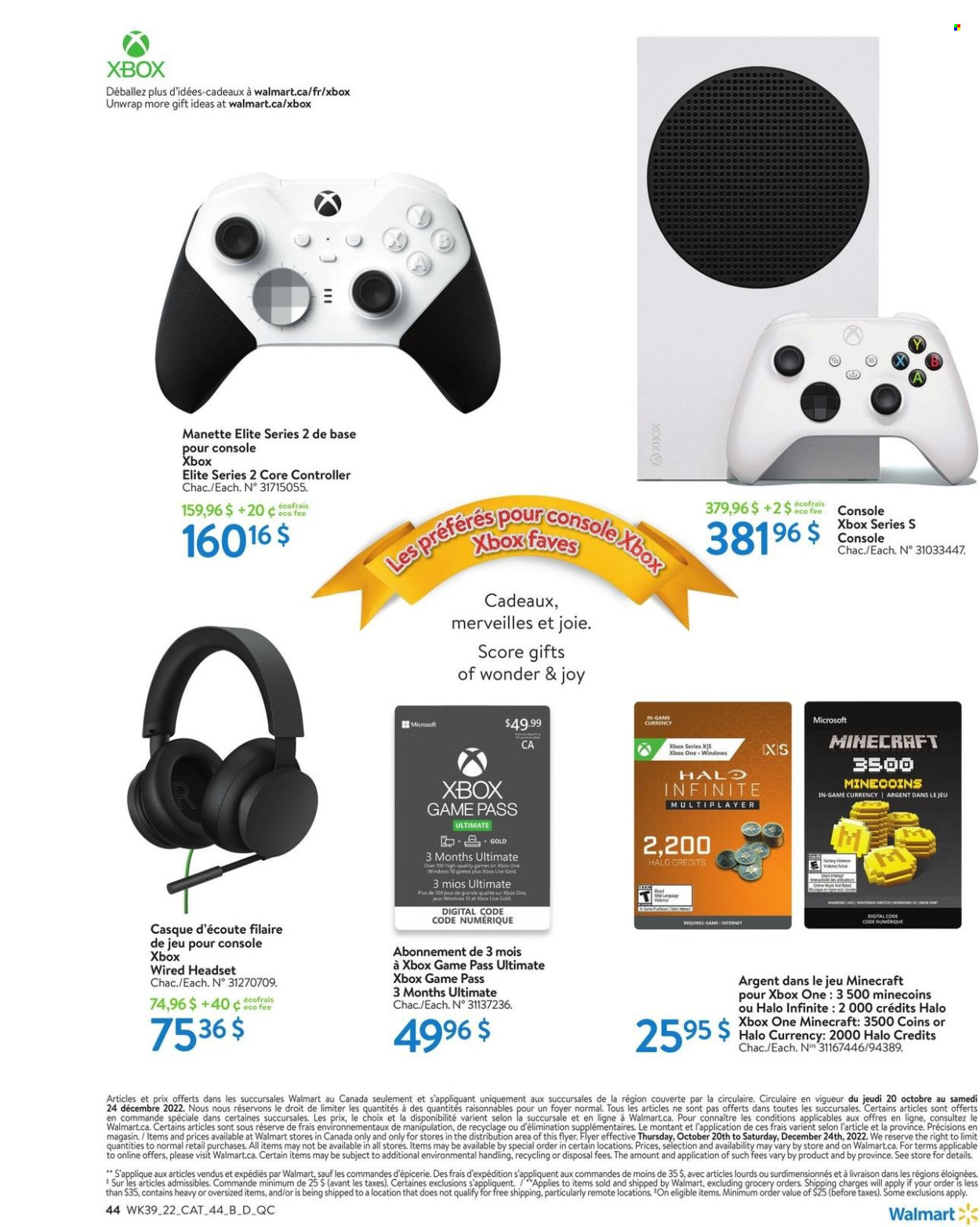 thumbnail - Circulaire Walmart - 20 Octobre 2022 - 24 Décembre 2022 - Produits soldés - casque, merveilles, Xbox, Nintendo Switch, Xbox One. Page 47.