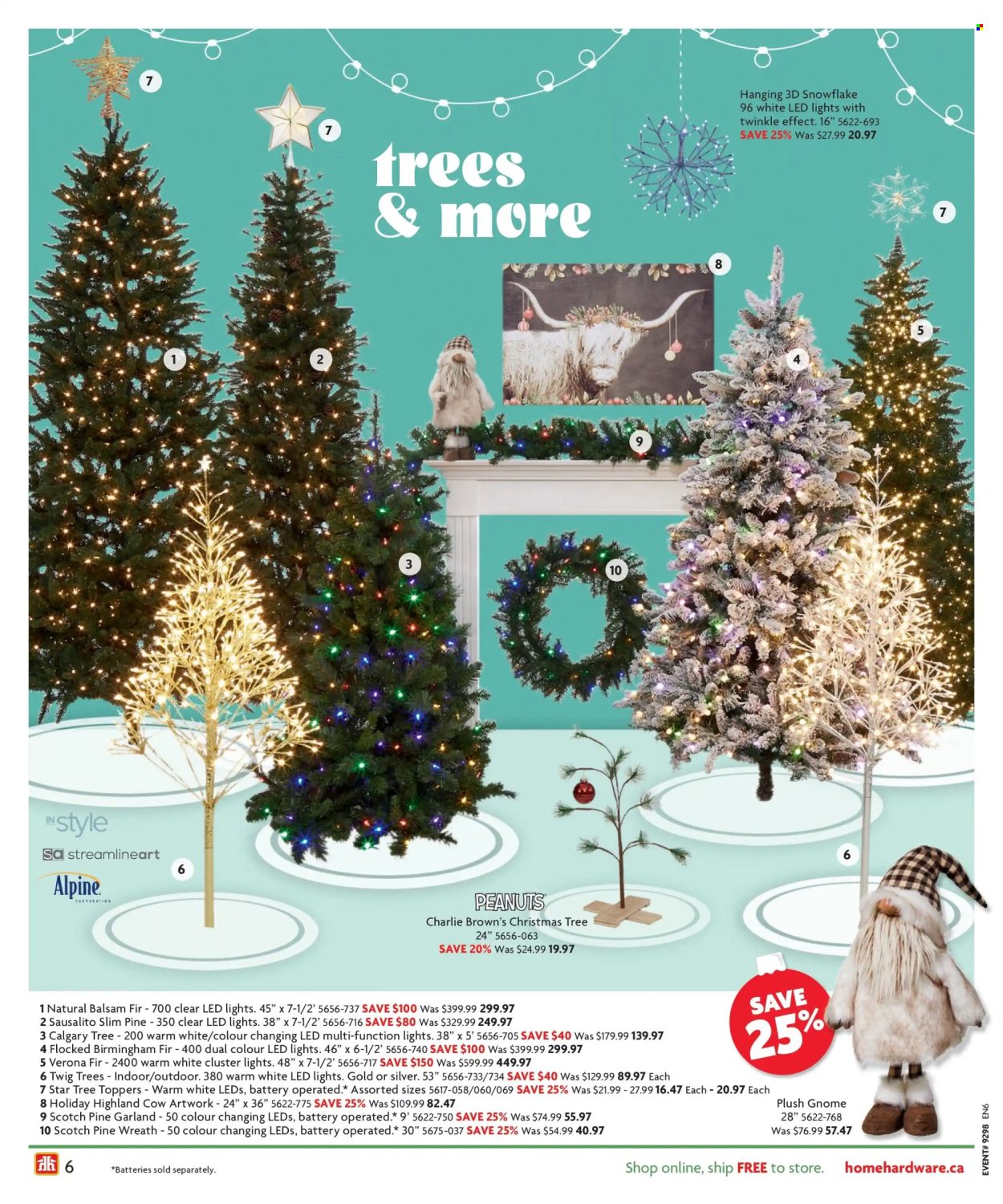 thumbnail - Home Hardware Flyer - October 20, 2022 - December 07, 2022 - Sales products - wreath, christmas tree, pine garland, garland, LED light. Page 6.