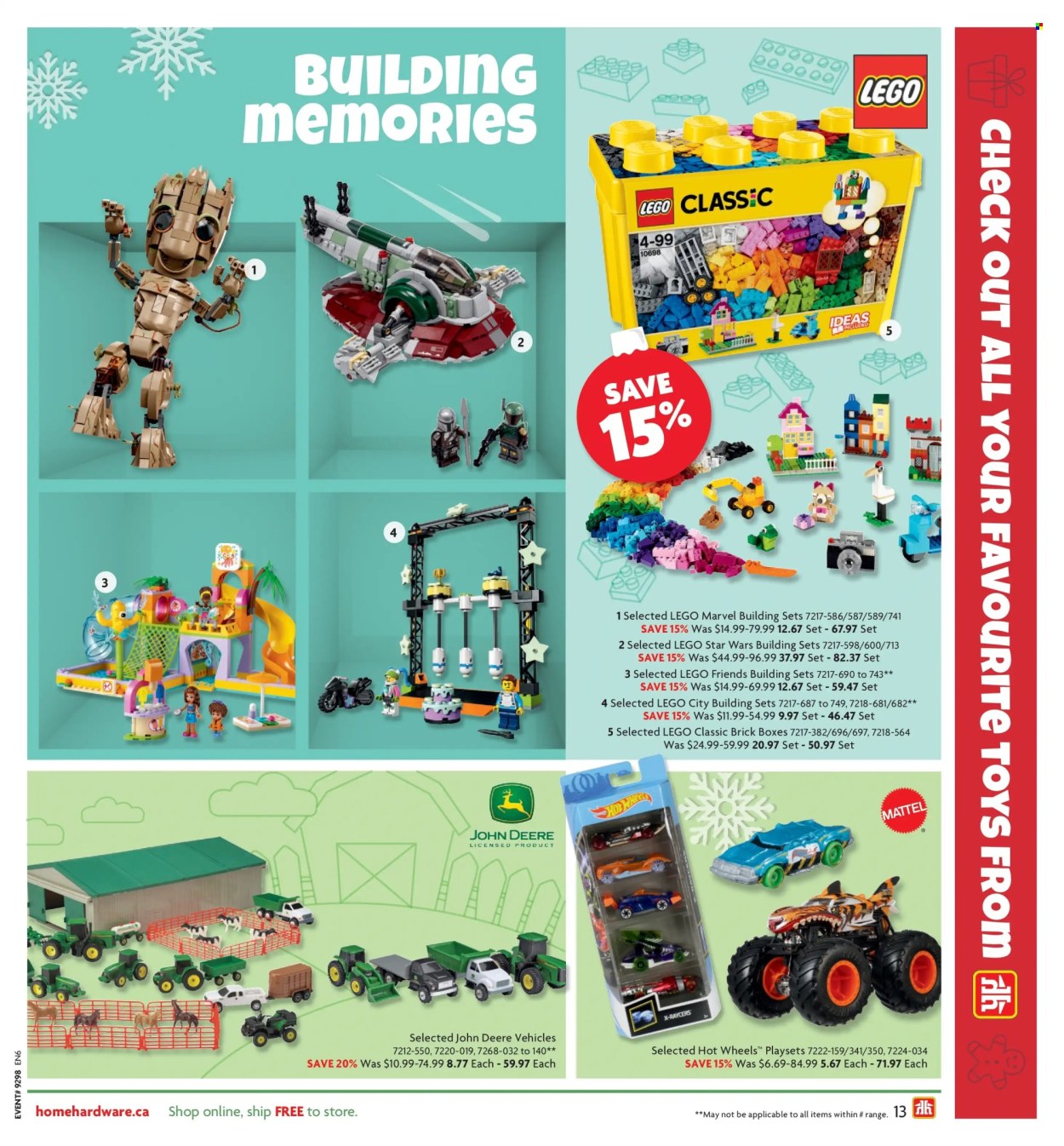 thumbnail - Home Hardware Flyer - October 20, 2022 - December 07, 2022 - Sales products - John Deere, brick, LEGO City, LEGO Friends, LEGO Star Wars. Page 13.