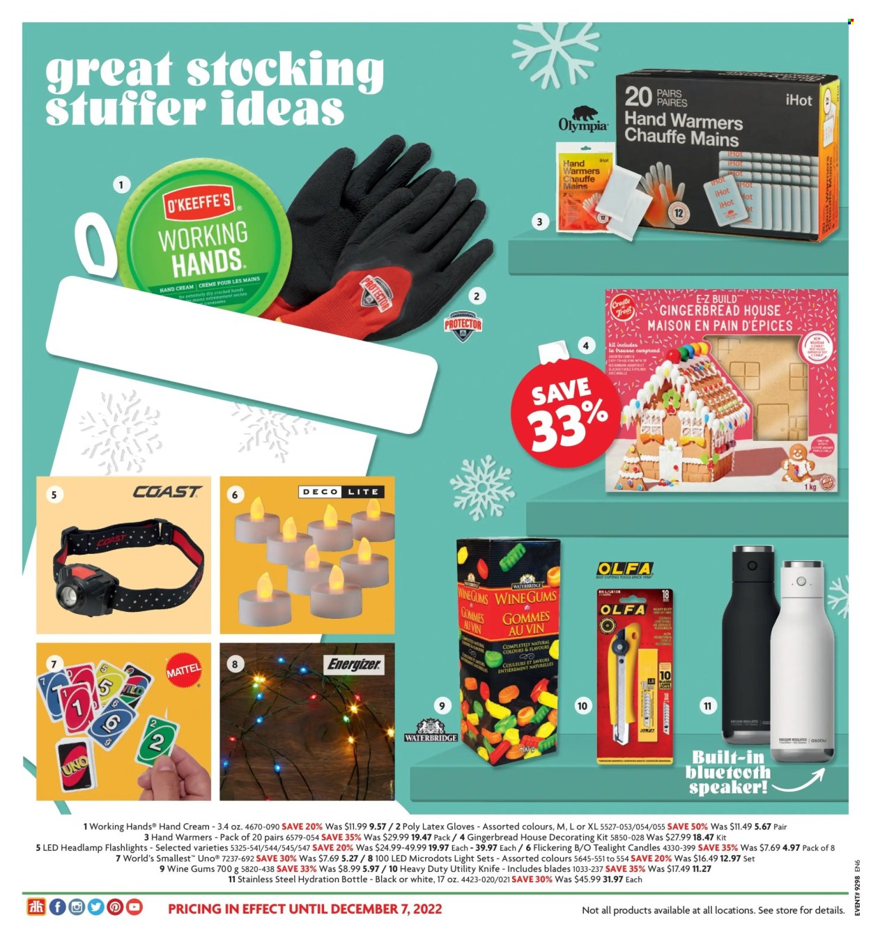 thumbnail - Home Hardware Flyer - October 20, 2022 - December 07, 2022 - Sales products - light set, headlamp, utility knife, latex gloves, Energizer. Page 24.