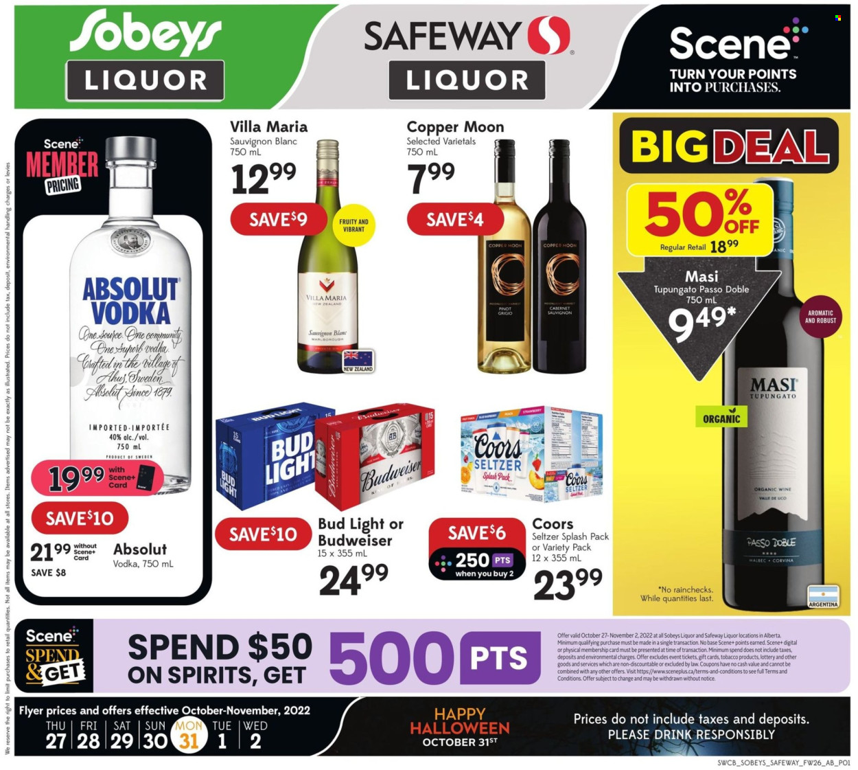 Sobeys Liquor flyer - October 27, 2022 - November 02, 2022. Page 1