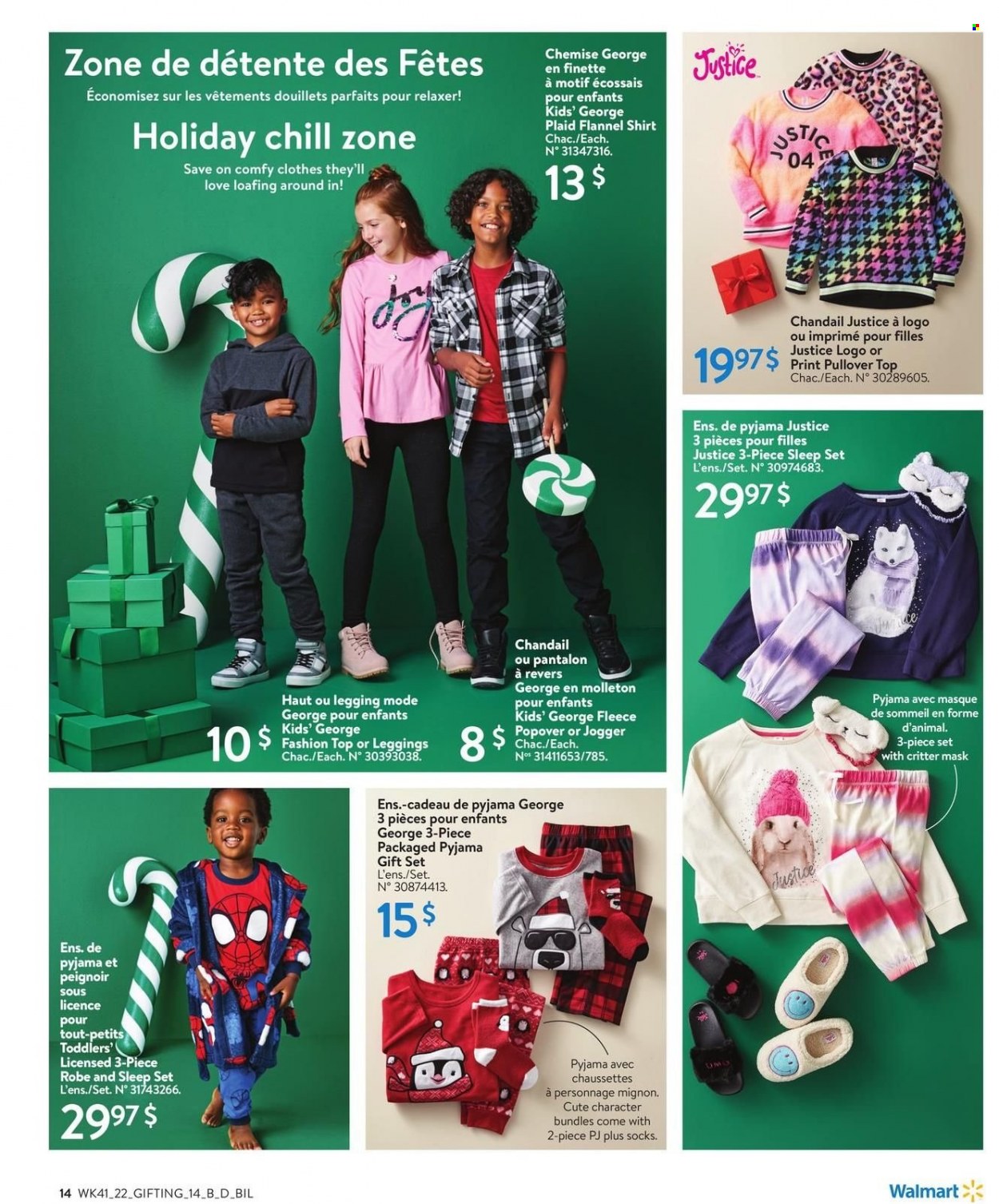 thumbnail - Walmart Flyer - November 03, 2022 - November 30, 2022 - Sales products - gift set, relaxer, costume, flannel shirt, Chemise, pullover, leggings, socks, robe, shirt, sleep set. Page 14.