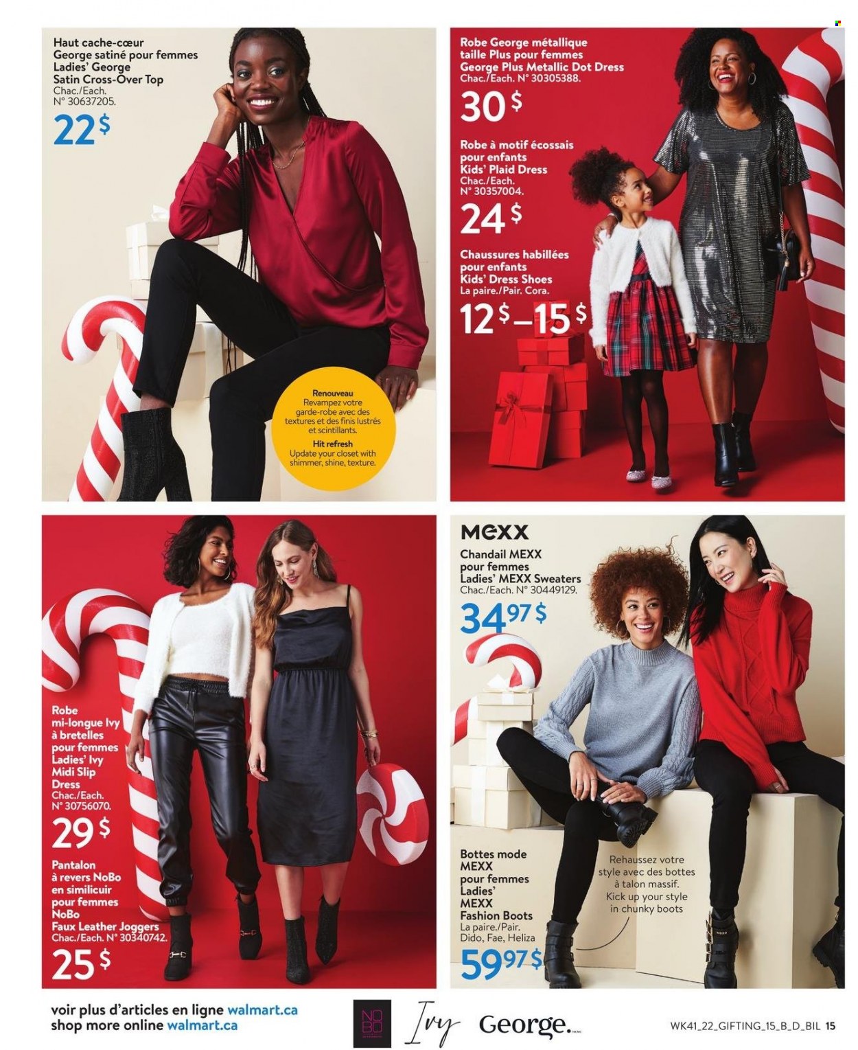 thumbnail - Circulaire Walmart - 03 Novembre 2022 - 30 Novembre 2022 - Produits soldés - plaid, pantalon, slip, bottes, boots, chandail. Page 15.