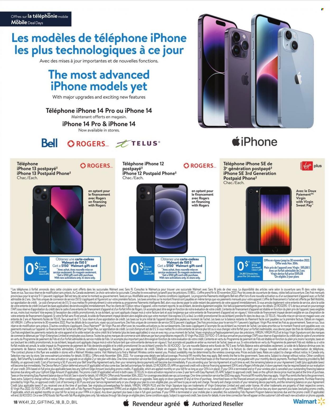 thumbnail - Circulaire Walmart - 03 Novembre 2022 - 30 Novembre 2022 - Produits soldés - FIDO, iPhone 12, téléphone, iPhone. Page 21.