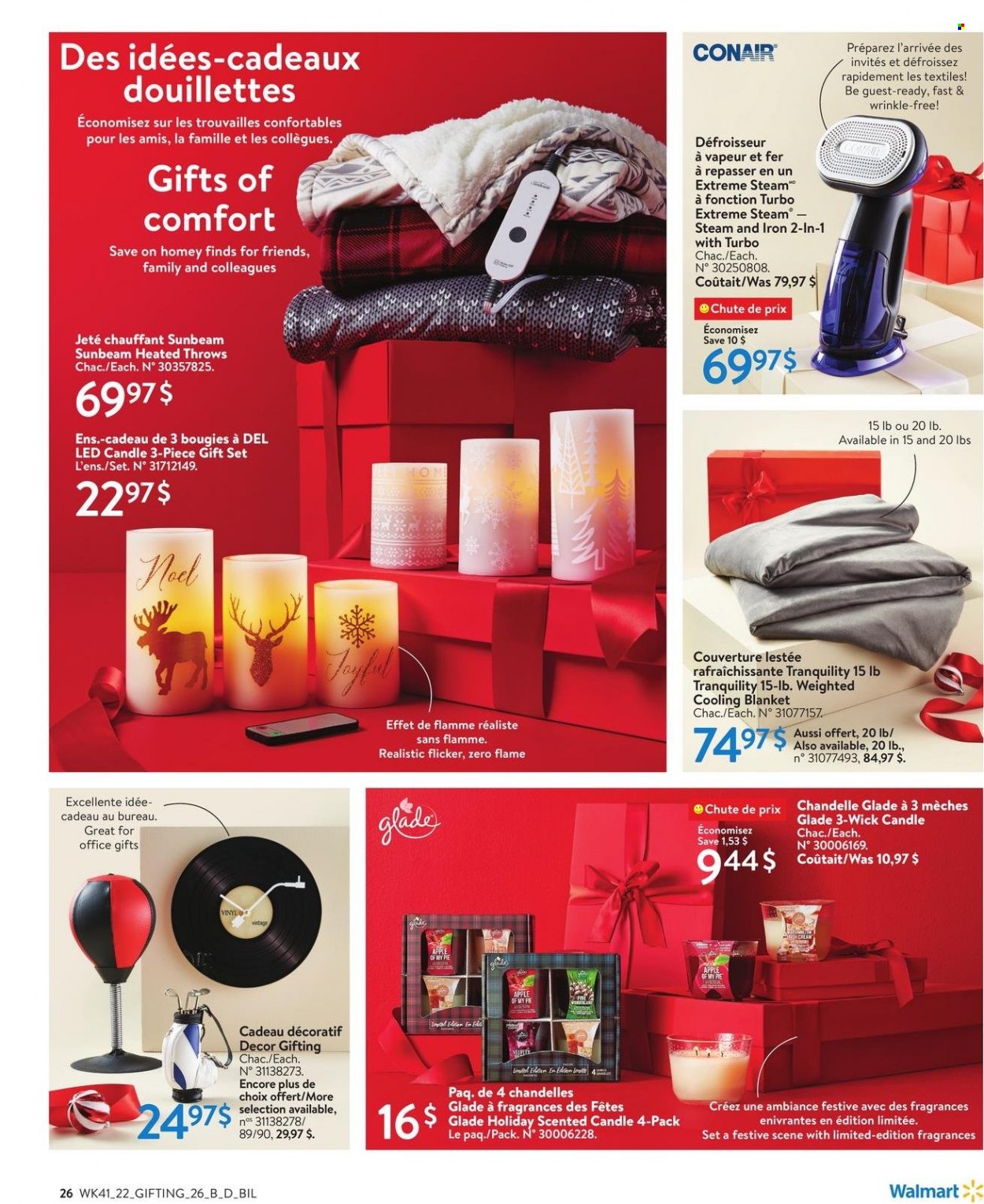 thumbnail - Walmart Flyer - November 03, 2022 - November 30, 2022 - Sales products - Apple, pie, gift set, candle, Glade, blanket, Sunbeam, iron. Page 29.