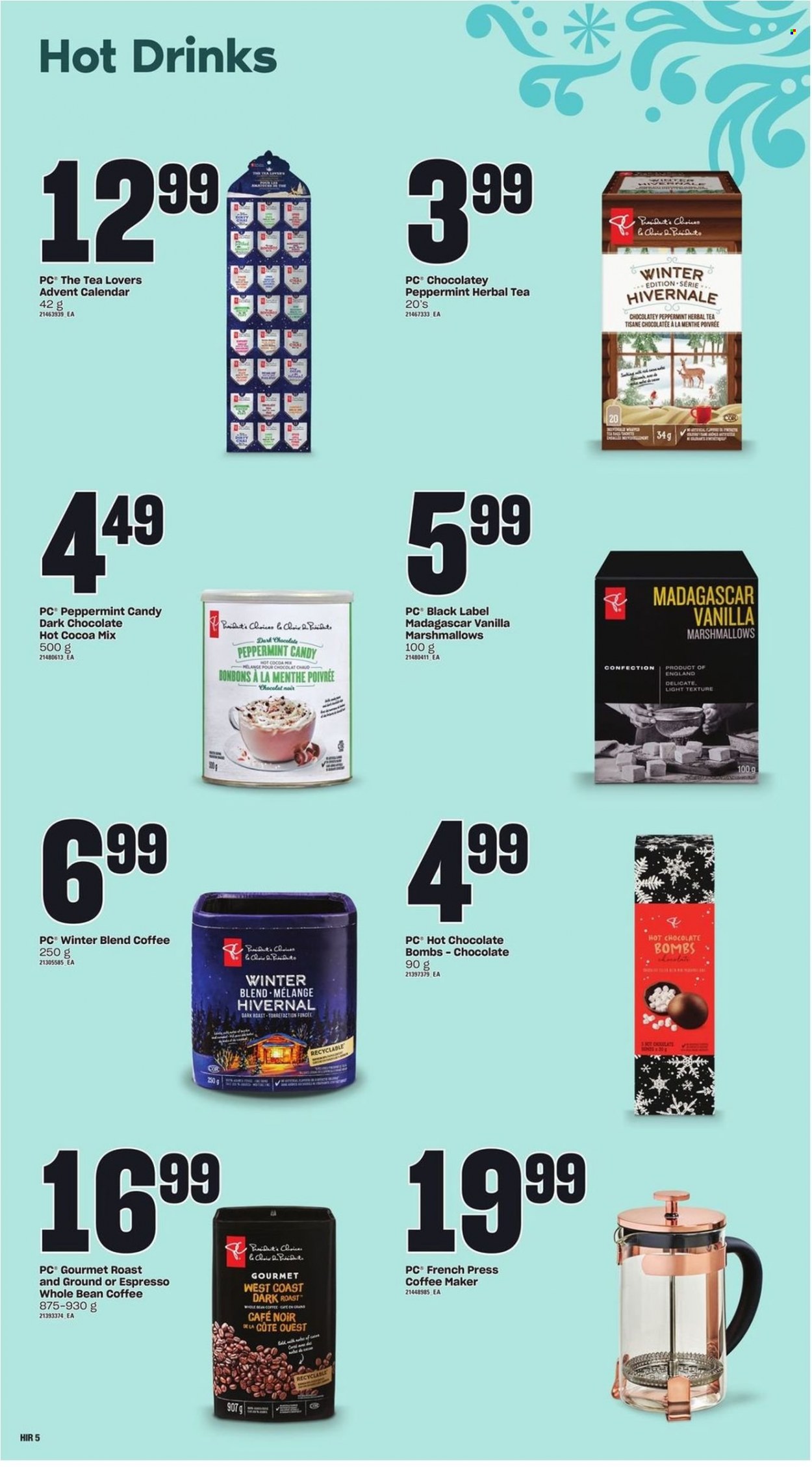 thumbnail - Loblaws Flyer - November 03, 2022 - January 04, 2023 - Sales products - Président, advent calendar, marshmallows, dark chocolate, hot cocoa, hot chocolate, tea, herbal tea, Nike. Page 5.