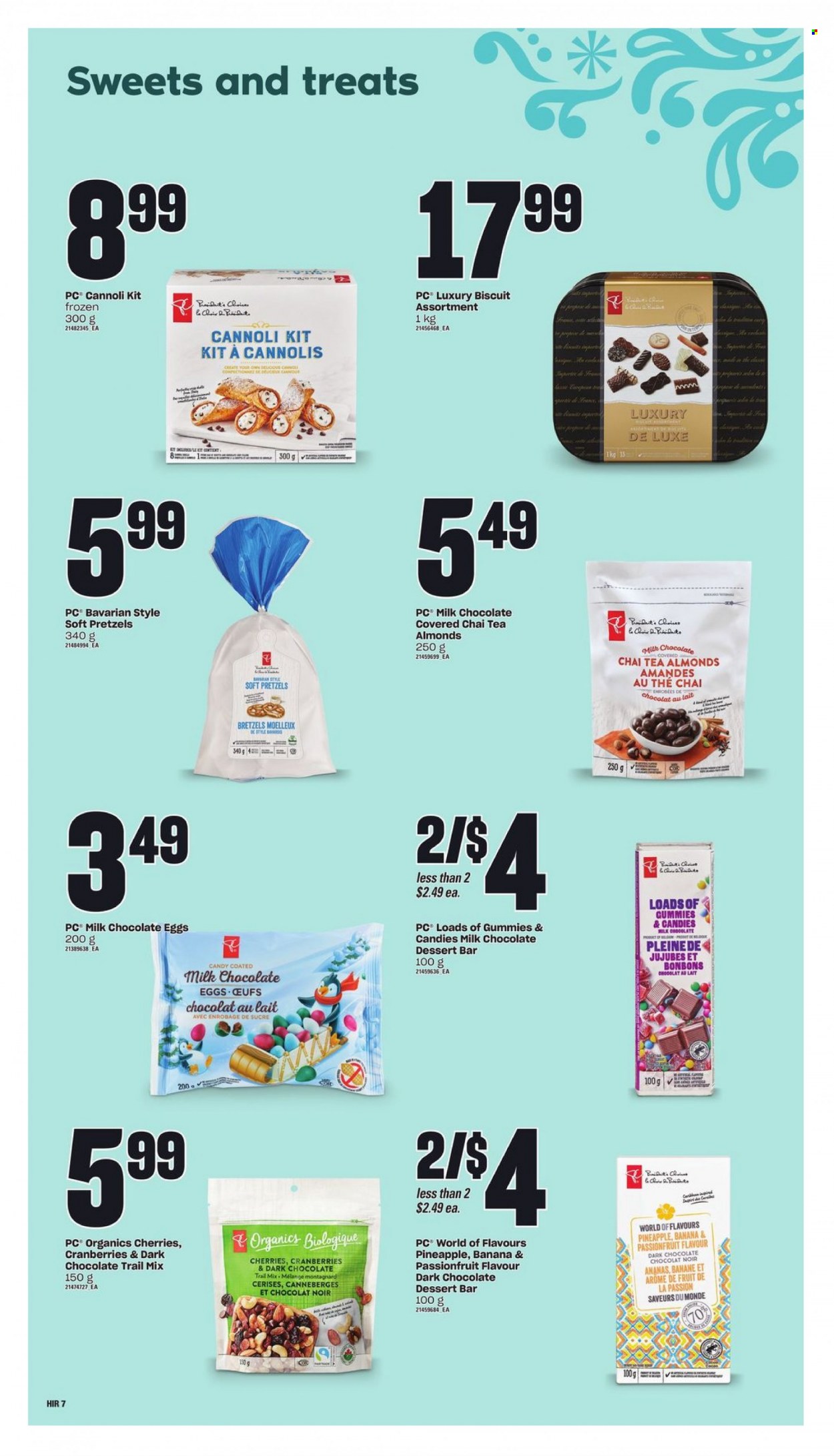 thumbnail - Independent Flyer - November 02, 2022 - January 04, 2023 - Sales products - pretzels, pineapple, Président, milk chocolate, biscuit, dark chocolate, chocolate egg, cranberries, almonds, trail mix, tea. Page 7.