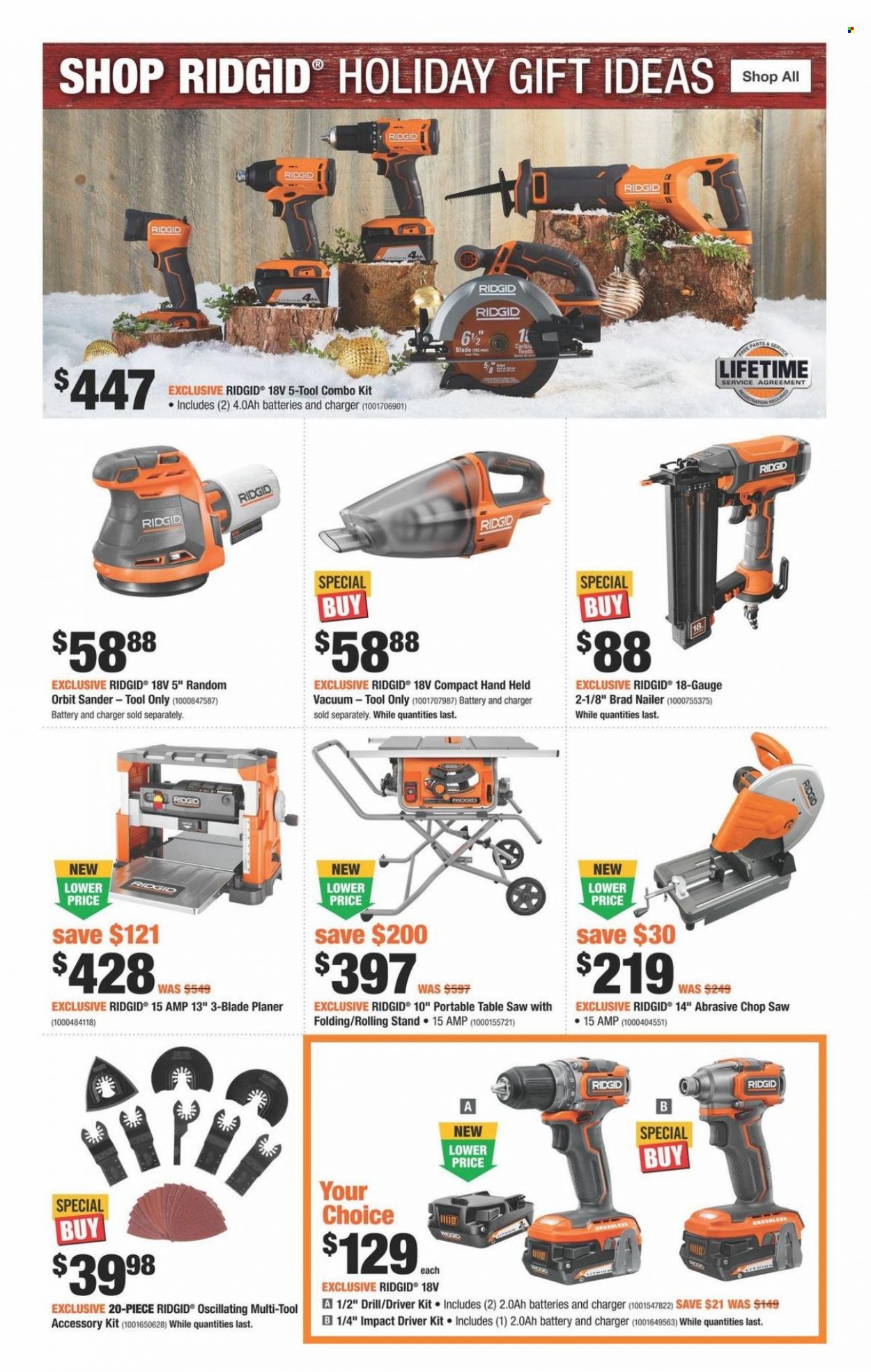 thumbnail - The Home Depot Flyer - November 03, 2022 - December 28, 2022 - Sales products - table, drill, impact driver, random orbit sander, saw, planer, table saw, combo kit, nailer. Page 5.