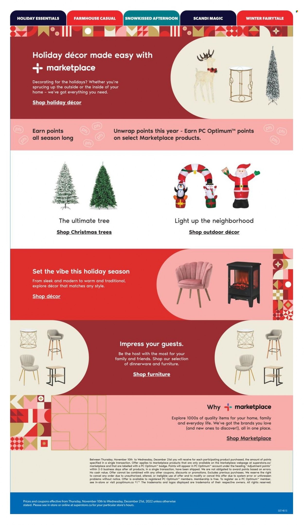 thumbnail - Real Canadian Superstore Flyer - November 10, 2022 - December 21, 2022 - Sales products - dinnerware set, Optimum, christmas tree. Page 15.