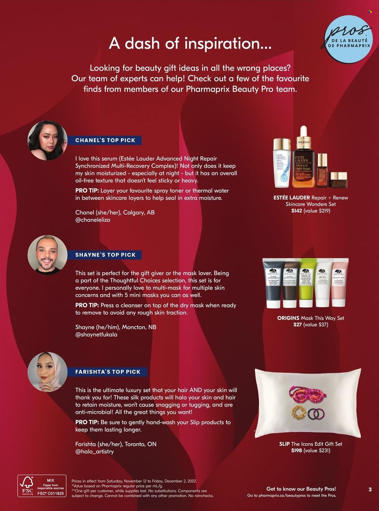 thumbnail - Pharmaprix Flyer - November 12, 2022 - December 02, 2022 - Sales products - Silk, gift set, cleanser, Estée Lauder, serum, toner, multi-recovery complex, Sure, Chanel. Page 3.