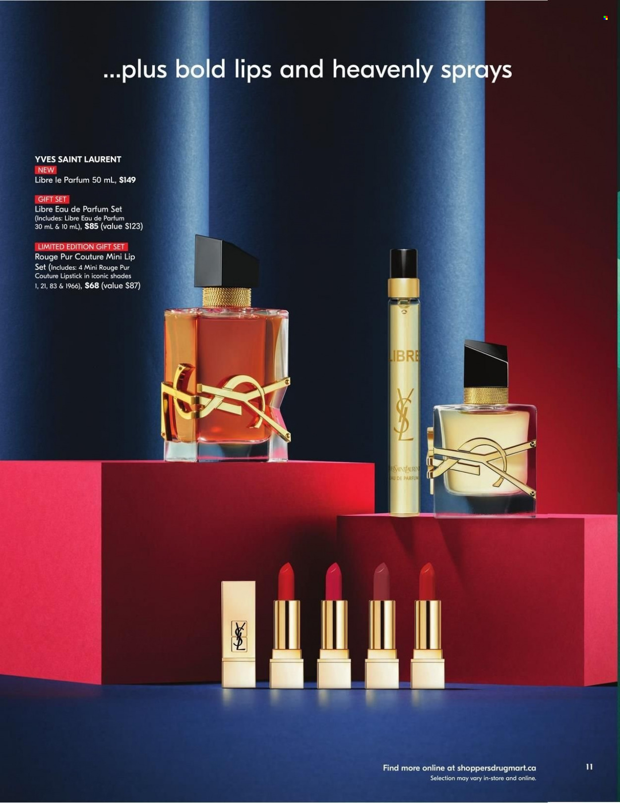 thumbnail - Shoppers Drug Mart Flyer - November 12, 2022 - December 02, 2022 - Sales products - gift set, eau de parfum, Yves Saint Laurent, lipstick, shades. Page 11.