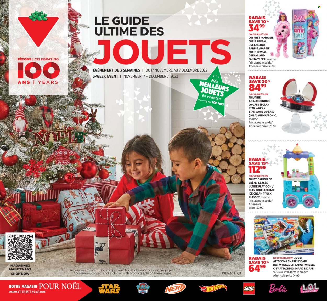 thumbnail - Canadian Tire Flyer - November 17, 2022 - December 07, 2022 - Sales products - Hot Wheels, Barbie, play set, Play-doh. Page 1.