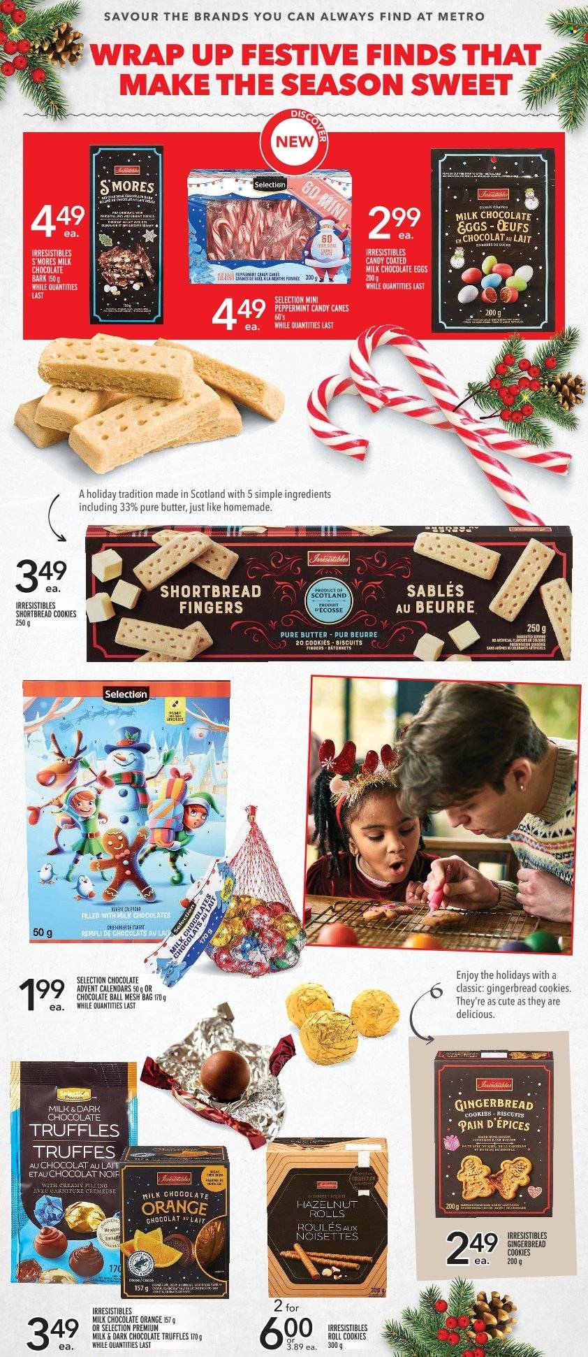 thumbnail - Metro Flyer - November 17, 2022 - December 14, 2022 - Sales products - gingerbread, butter, cookies, gingerbread cookies, milk chocolate, chocolate, truffles, biscuit, dark chocolate, chocolate egg, bag. Page 2.