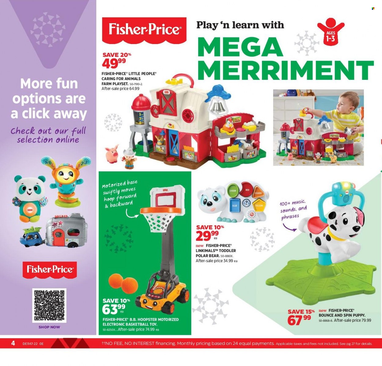 thumbnail - Canadian Tire Flyer - November 18, 2022 - December 08, 2022 - Sales products - Bounce, Little People, basketball, play set, toys, Fisher-Price. Page 4.