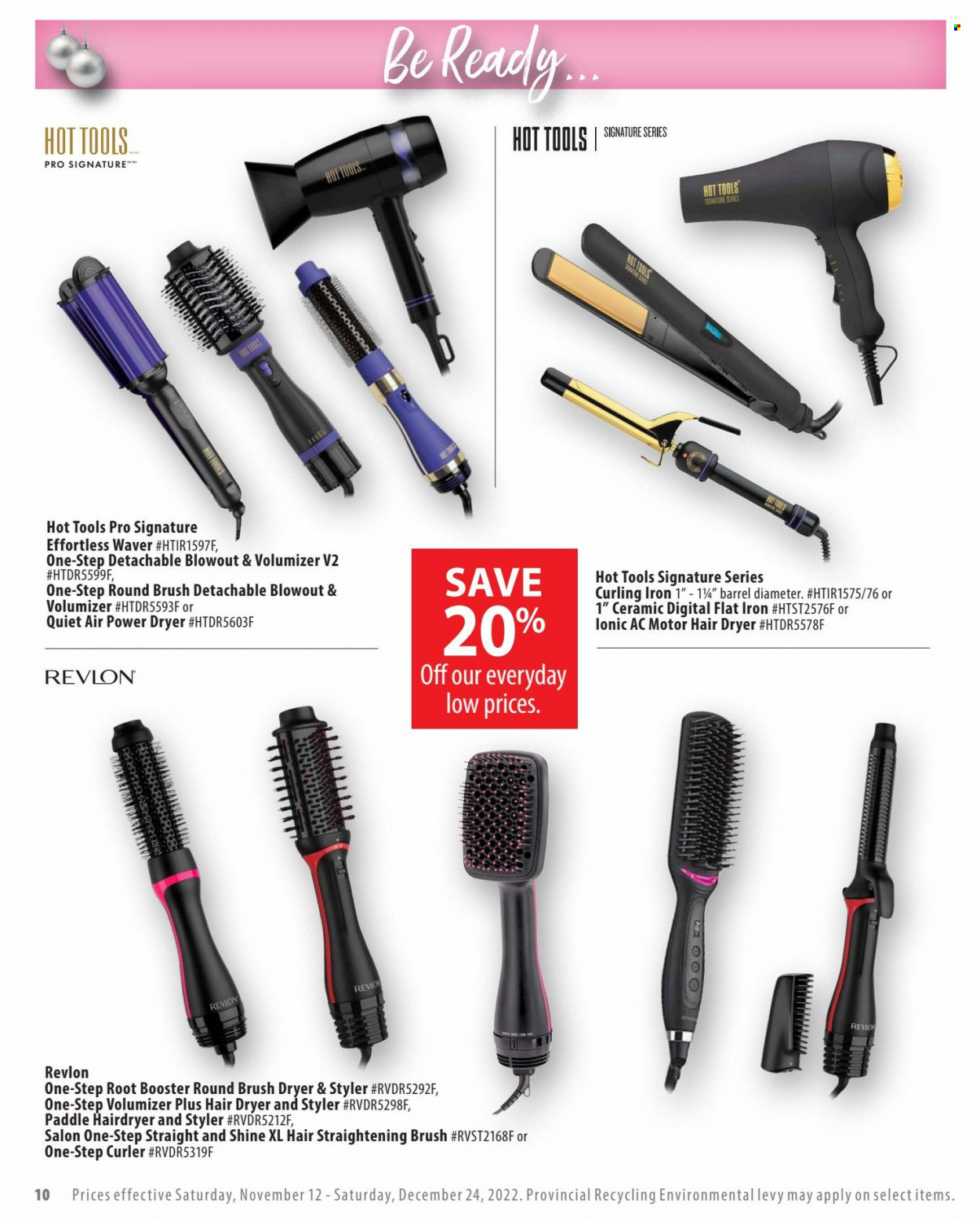 thumbnail - London Drugs Flyer - November 12, 2022 - December 24, 2022 - Sales products - Revlon, brush, iron, curling iron, hair dryer, straightener. Page 10.