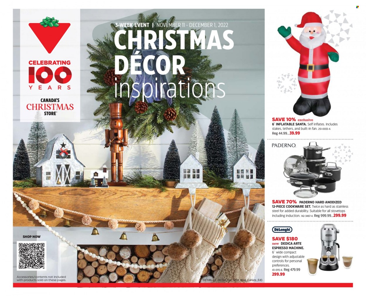 thumbnail - Canadian Tire Flyer - November 11, 2022 - December 01, 2022 - Sales products - cookware set, coffee machine, De'Longhi, espresso maker, christmas decor. Page 1.