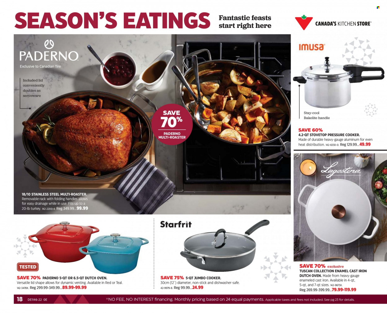 thumbnail - Canadian Tire Flyer - November 11, 2022 - December 01, 2022 - Sales products - lid, pressure cooker, serveware, cast iron dutch oven, dishwasher, roaster. Page 18.