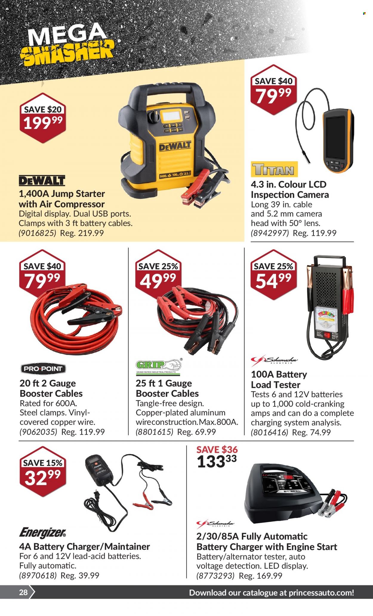 thumbnail - Princess Auto Flyer - November 22, 2022 - December 04, 2022 - Sales products - air compressor, alternator, battery charger, booster cables, starter. Page 33.