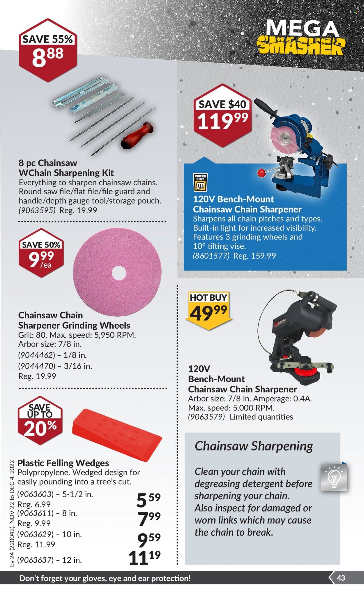 thumbnail - Princess Auto Flyer - November 22, 2022 - December 04, 2022 - Sales products - chain saw, saw, grinding wheel. Page 48.