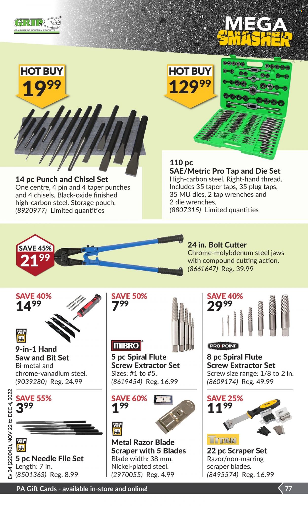 thumbnail - Princess Auto Flyer - November 22, 2022 - December 04, 2022 - Sales products - saw, cutter, bolt cutter. Page 82.