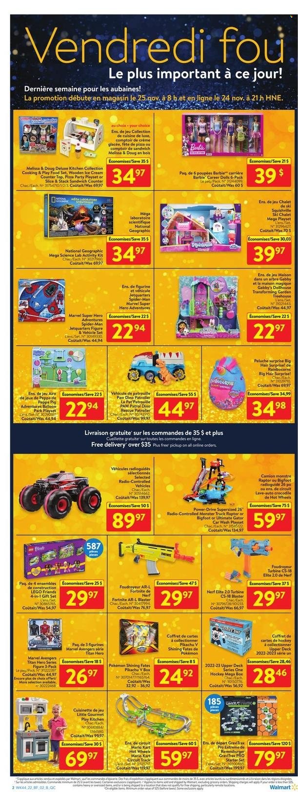 thumbnail - Circulaire Walmart - 24 Novembre 2022 - 27 Novembre 2022 - Produits soldés - sandwich, Barbie, figurine, Pokémon, Monster, Hot Wheels, camion, poupée, peluche, Lego, Lego Friends, Gravitrax, Nerf. Page 2.
