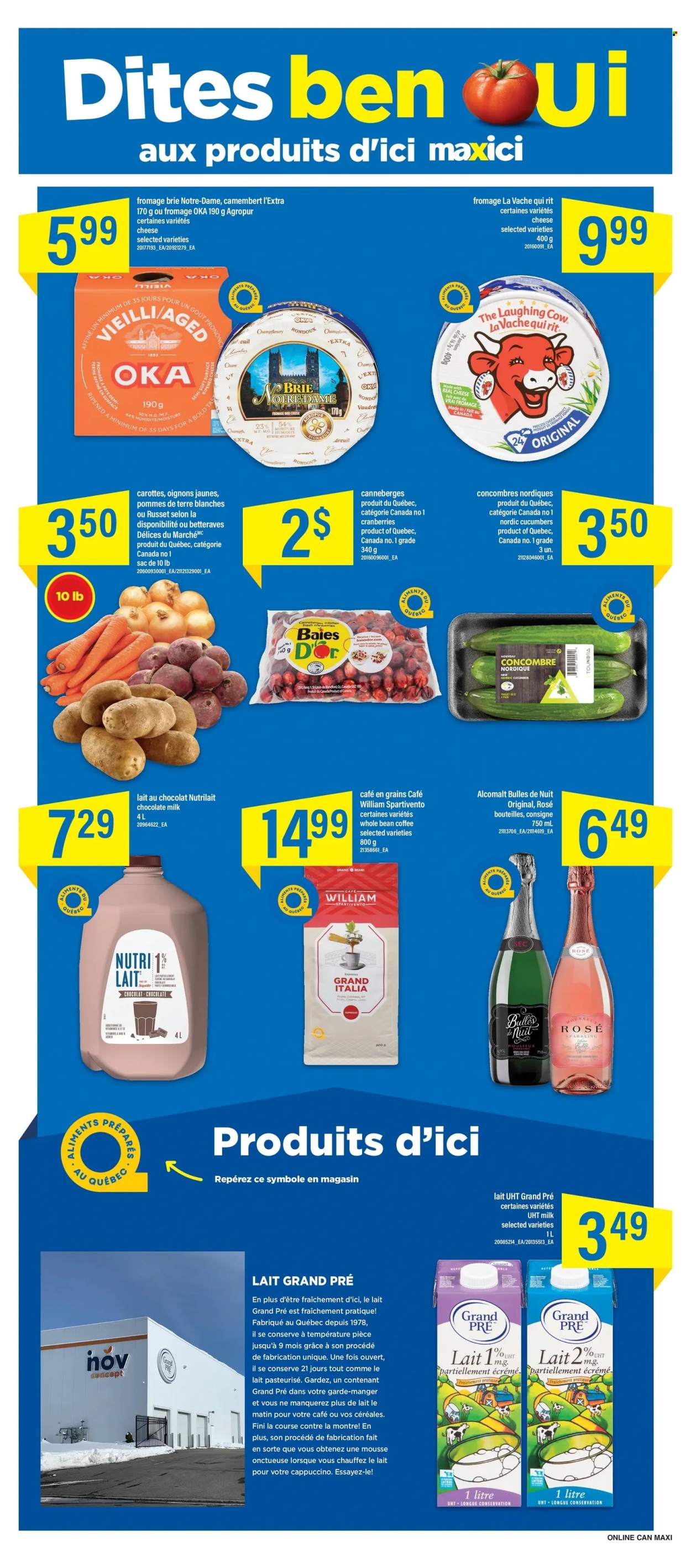 thumbnail - Maxi Flyer - November 24, 2022 - November 30, 2022 - Sales products - russet potatoes, cheese, brie, The Laughing Cow, milk, milk chocolate, chocolate, cranberries, cappuccino, coffee, wine, rosé wine, camembert. Page 5.