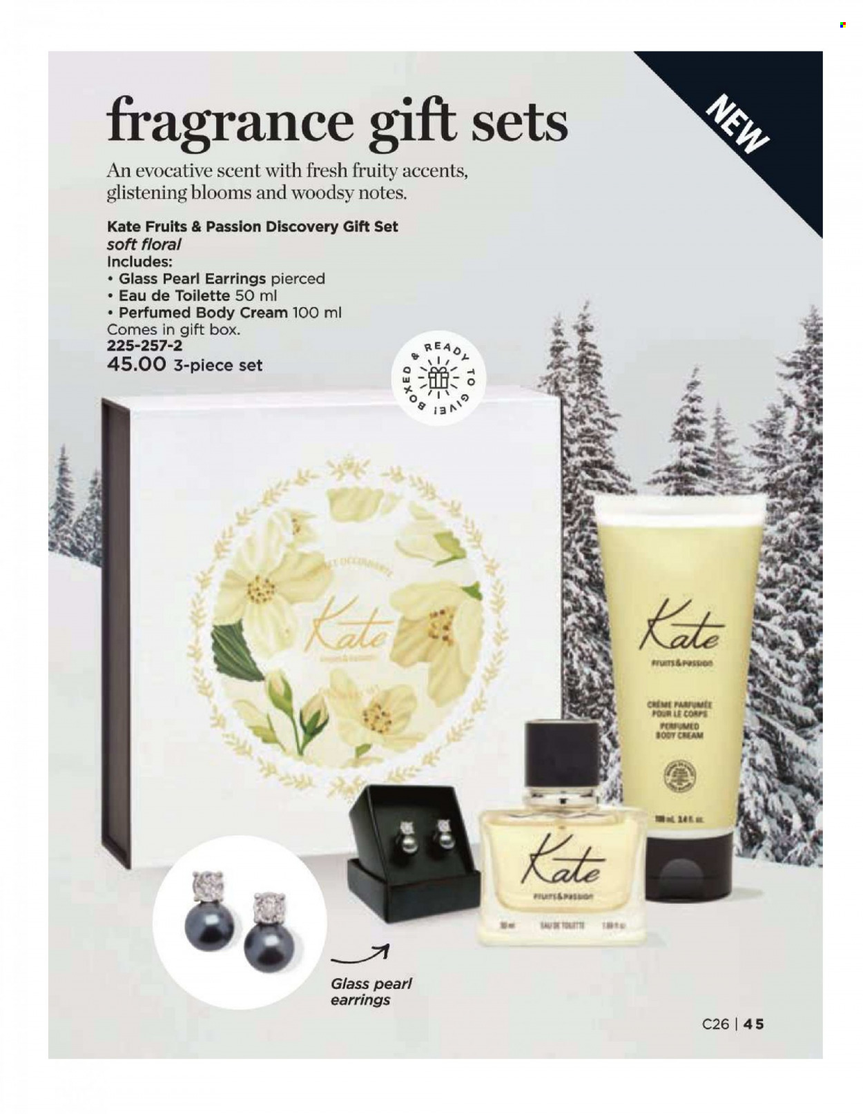 thumbnail - Avon Flyer - Sales products - fragrance, gift set, gift box, earrings, eau de toilette. Page 45.