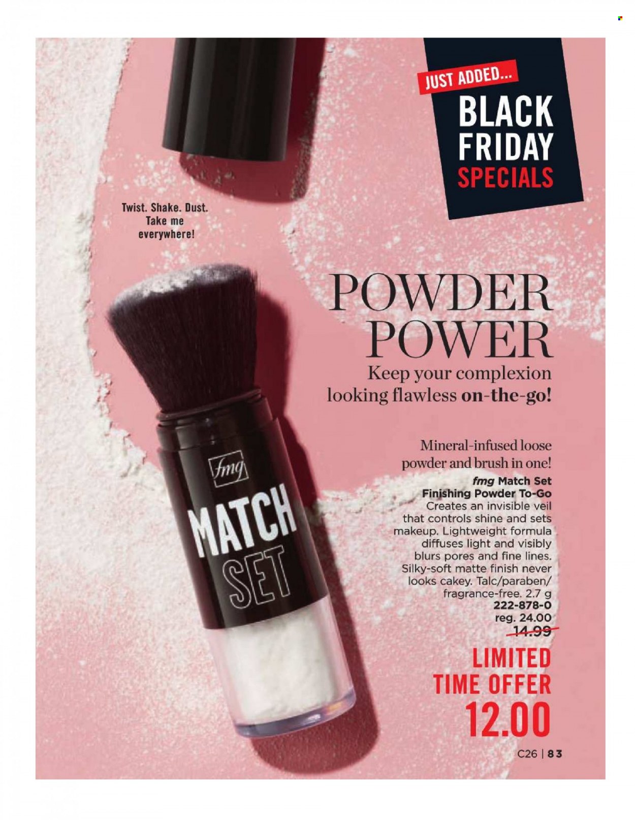 thumbnail - Avon Flyer - Sales products - fragrance, brush, makeup, face powder, finishing powder, Go!. Page 83.
