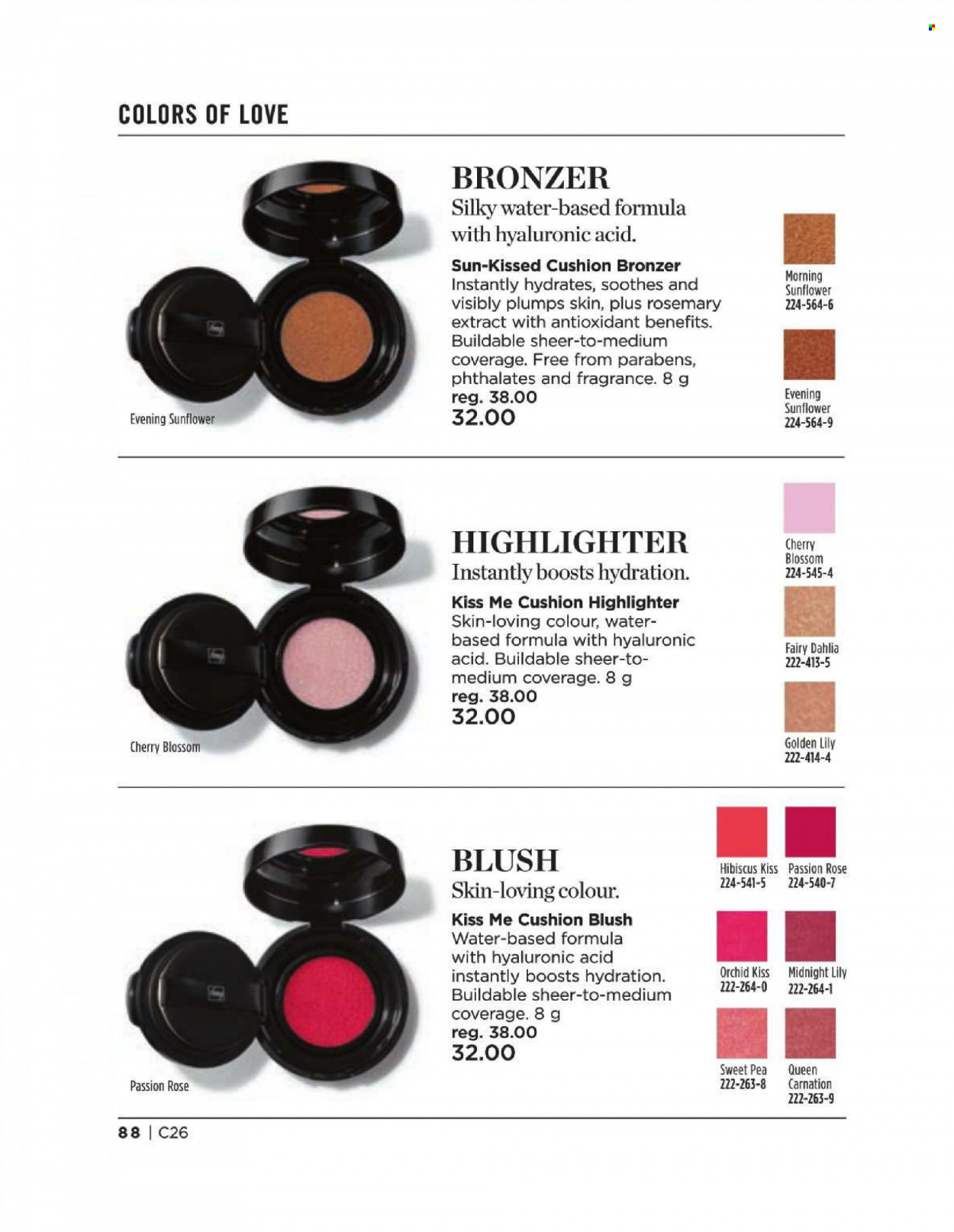 thumbnail - Avon Flyer - Sales products - Fairy, fragrance, highlighter powder, bronzing powder, cushion. Page 88.