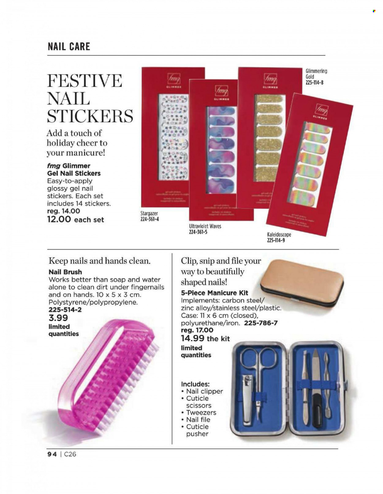 thumbnail - Avon Flyer - Sales products - soap, manicure, nail brush, cuticle pusher, manicure tool. Page 94.