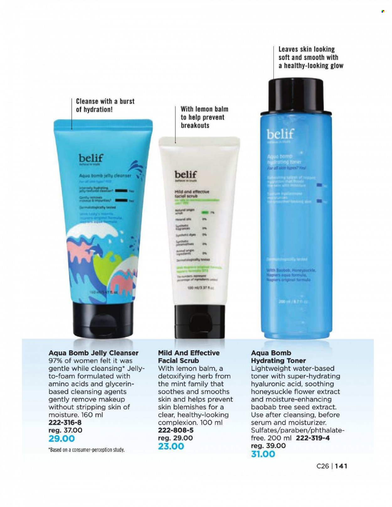 thumbnail - Avon Flyer - Sales products - moisturizer, serum, toner, jelly cleanser, makeup. Page 141.