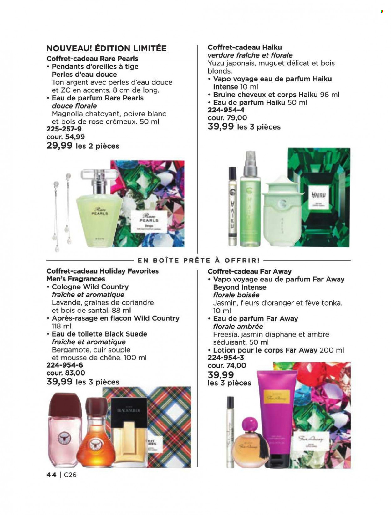 thumbnail - Avon Flyer - Sales products - body lotion, eau de parfum, cologne, far away, pendant, eau de toilette. Page 44.