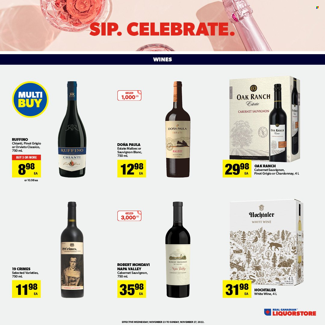 thumbnail - Real Canadian Liquorstore Flyer - November 23, 2022 - November 27, 2022 - Sales products - Cabernet Sauvignon, red wine, white wine, Chardonnay, wine, Pinot Grigio, Sauvignon Blanc. Page 6.