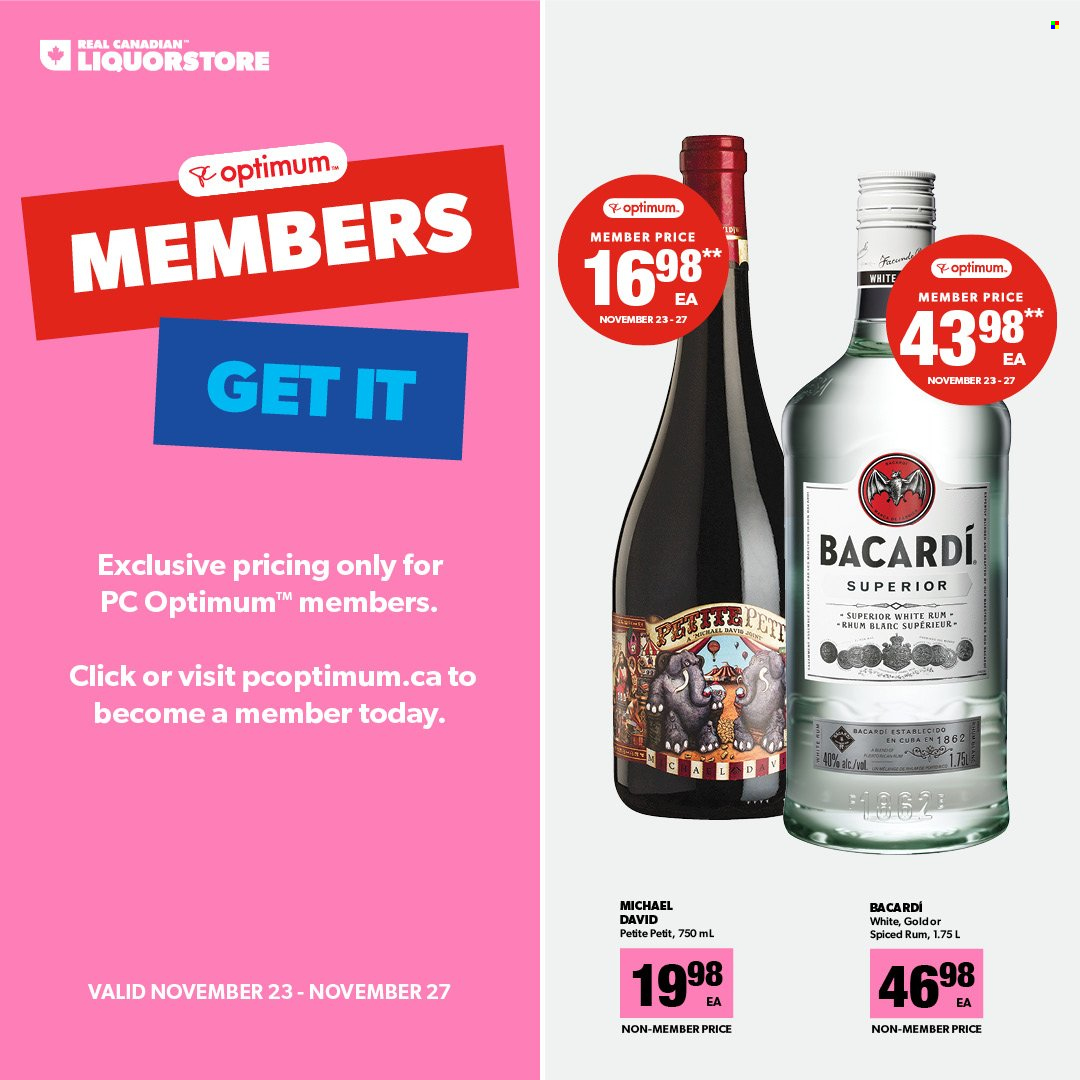 Real Canadian Liquorstore Flyer - November 23, 2022 - November 27, 2022 - Sales products - Bacardi, rum, spiced rum. Page 7.