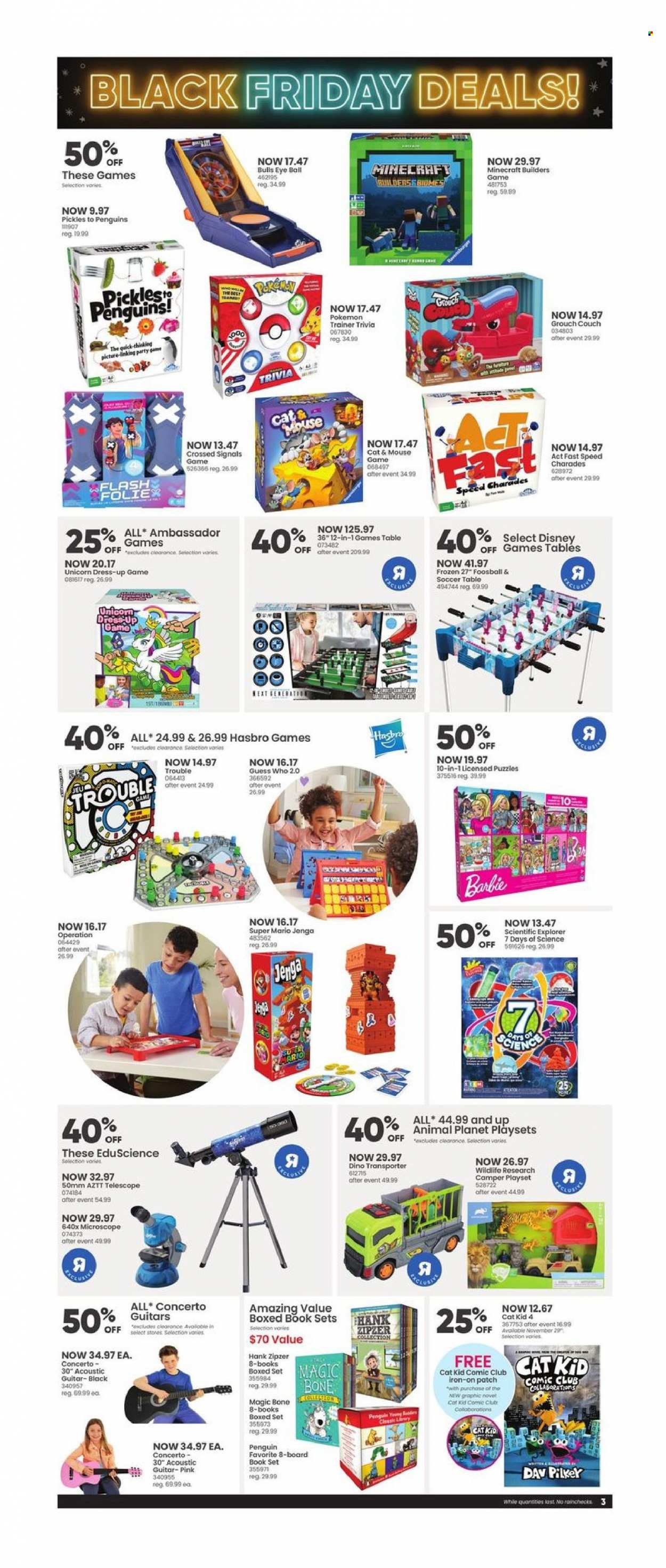 thumbnail - Toys''R''Us Flyer - November 24, 2022 - November 30, 2022 - Sales products - Disney, table, Barbie, Pokémon, mouse, play set, penguin, Hasbro, Guess Who, guitar, puzzle. Page 3.
