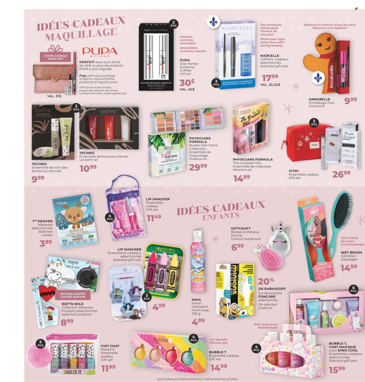 thumbnail - Familiprix Extra Flyer - November 24, 2022 - November 30, 2022 - Sales products - gift set, jelly, peanuts, Disney, bubble bath, shower gel, Minions, soap, lip balm, face mask, makeup, mascara, eyeliner. Page 9.