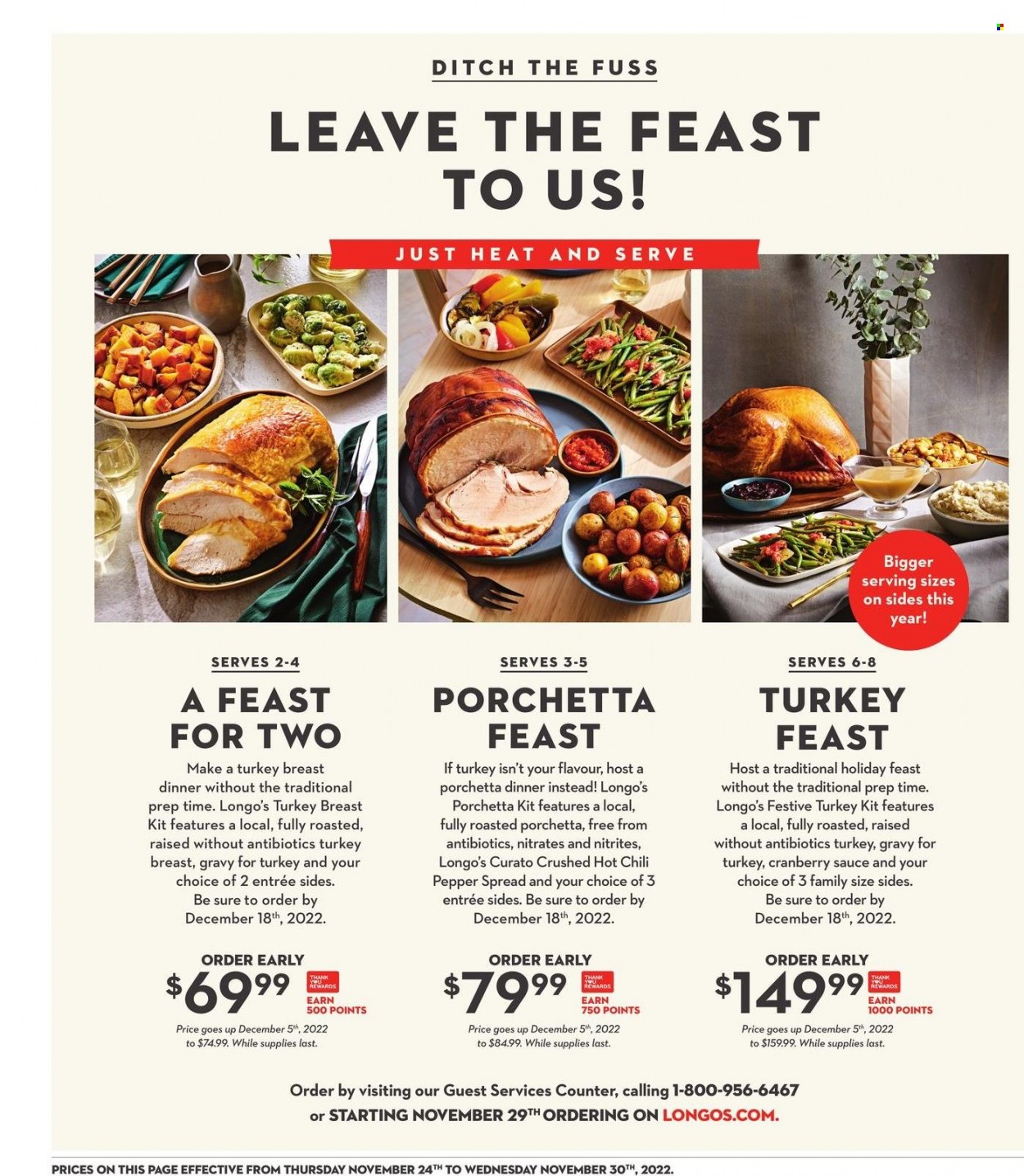 thumbnail - Longo's Flyer - November 24, 2022 - November 30, 2022 - Sales products - pepper, cranberry sauce, turkey breast, turkey, Sure. Page 8.