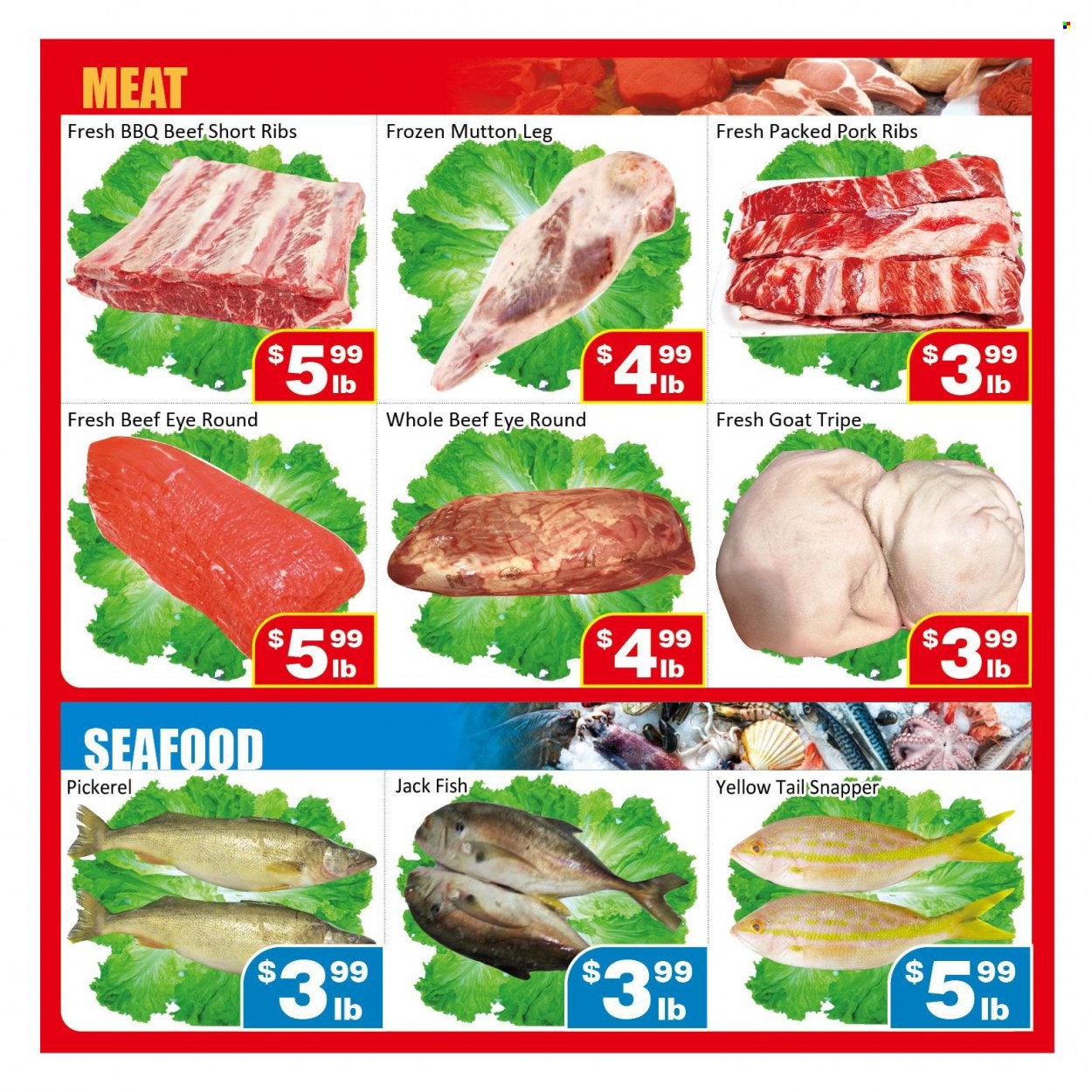 Jian Hing Supermarket Flyer - November 25, 2022 - December 01, 2022 - Sales products - seafood, fish, walleye, beef meat, beef ribs, eye of round, pork meat, pork ribs, mutton meat. Page 4.