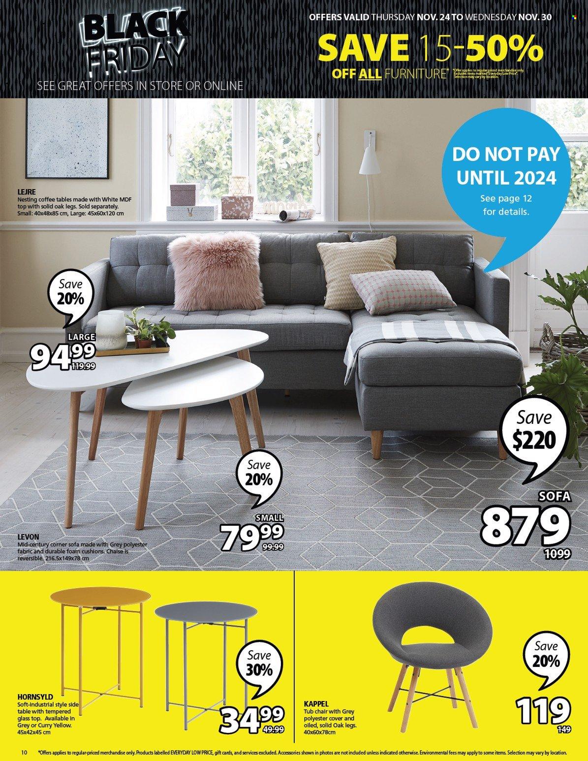 thumbnail - JYSK Flyer - November 24, 2022 - November 30, 2022 - Sales products - cushion, table, chair, corner sofa, sofa, coffee table, sidetable. Page 10.